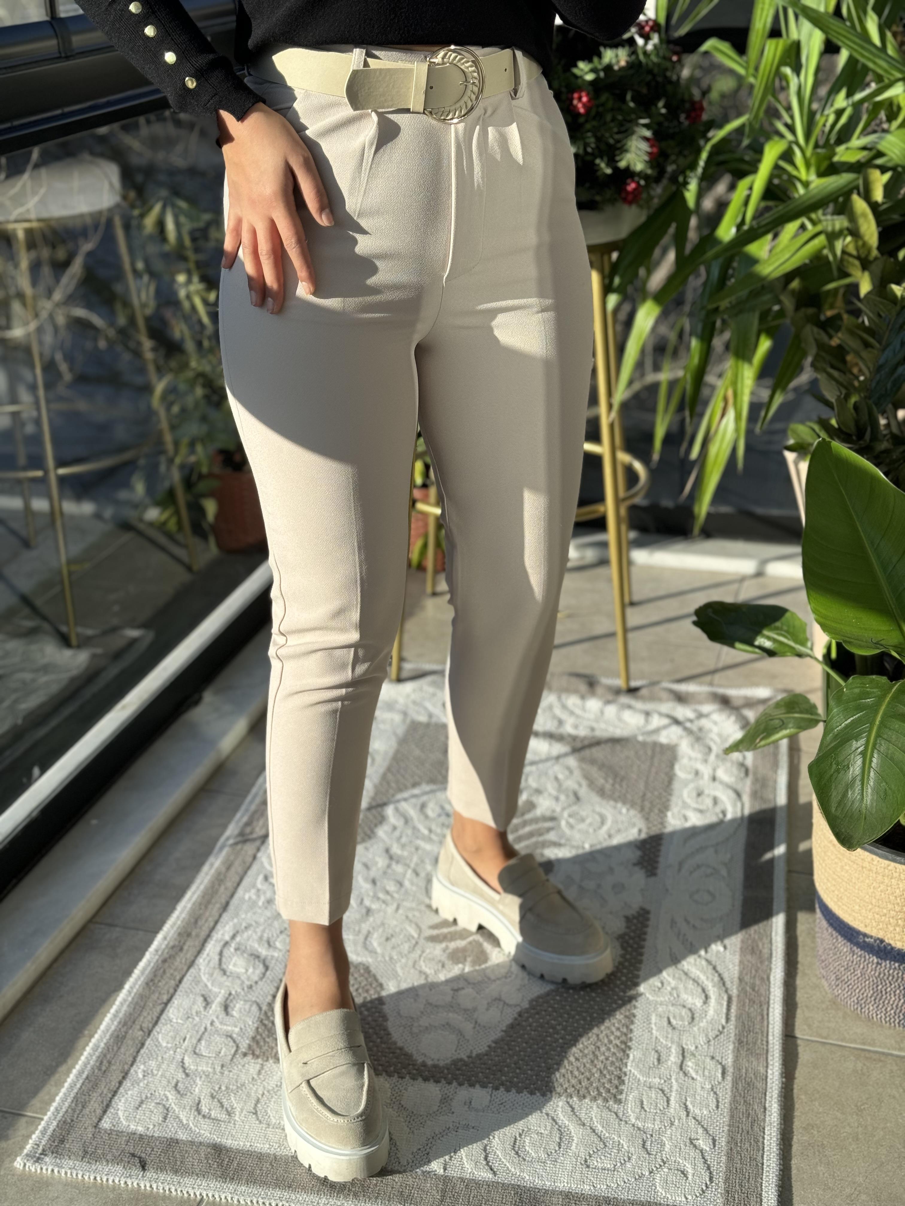 Gold Kemer Havuç Kumaş Pantolon Taş