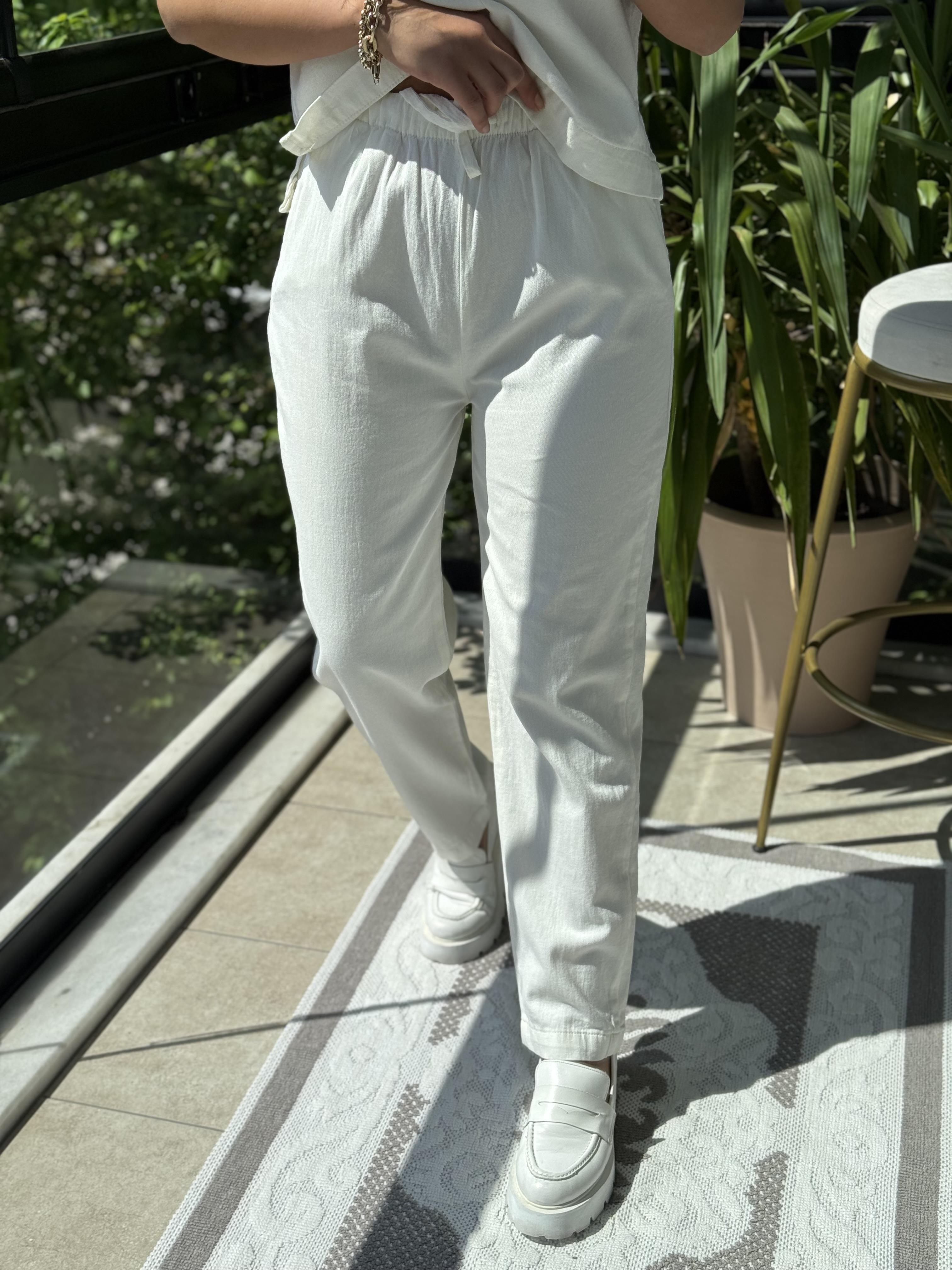 Havuç Keten Pantolon Ekru