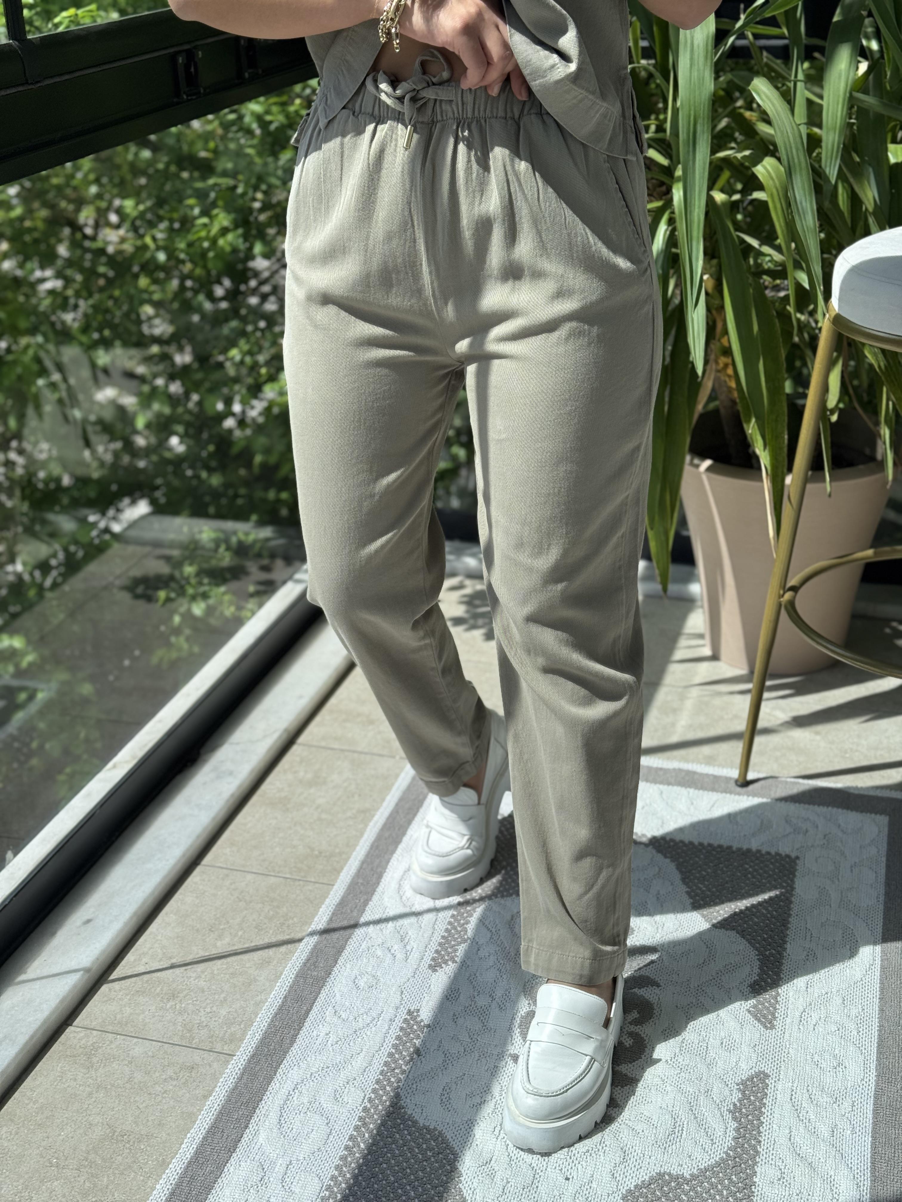 Havuç Keten Pantolon Haki Yeşili