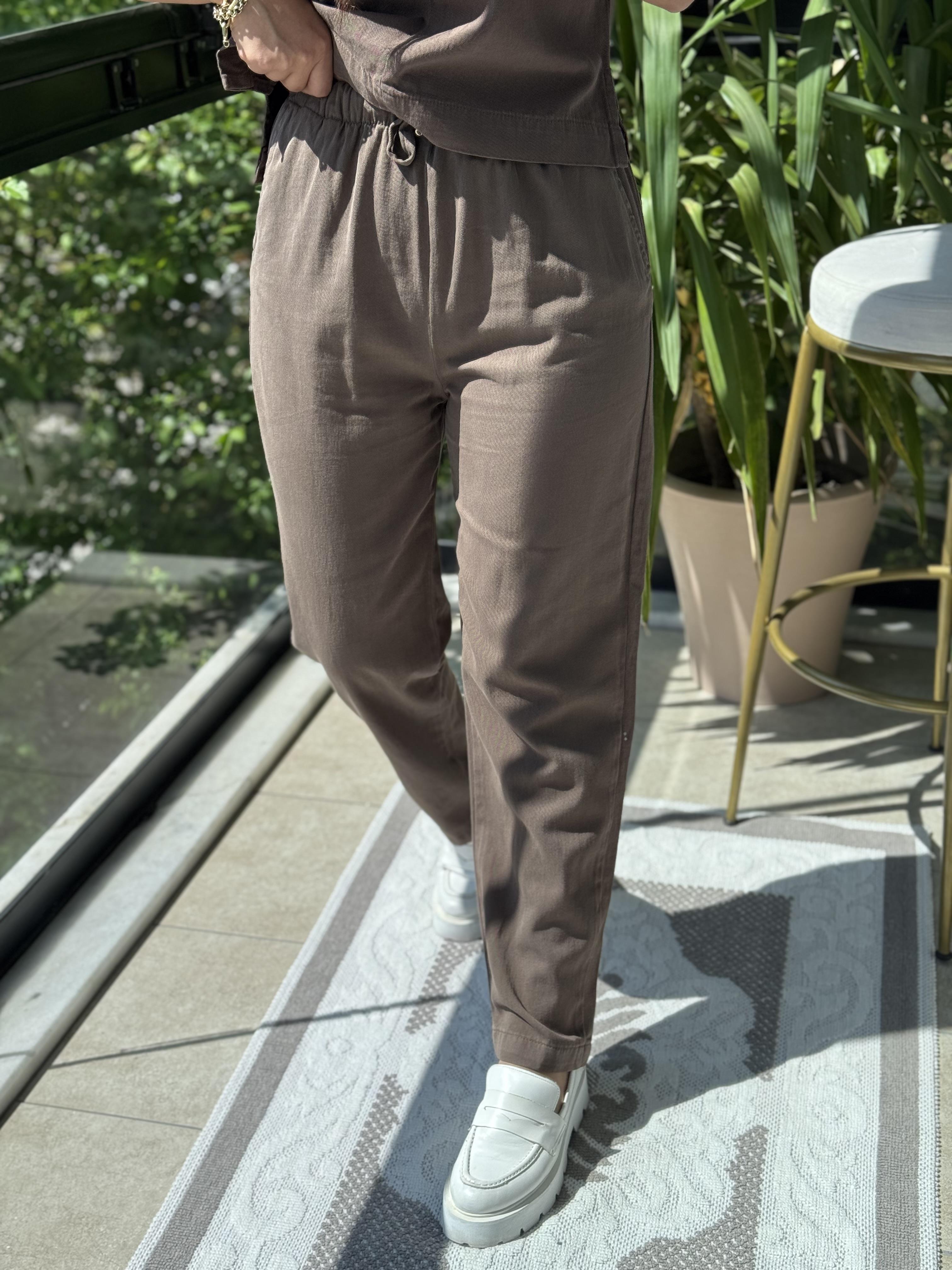 Havuç Keten Pantolon Kahve