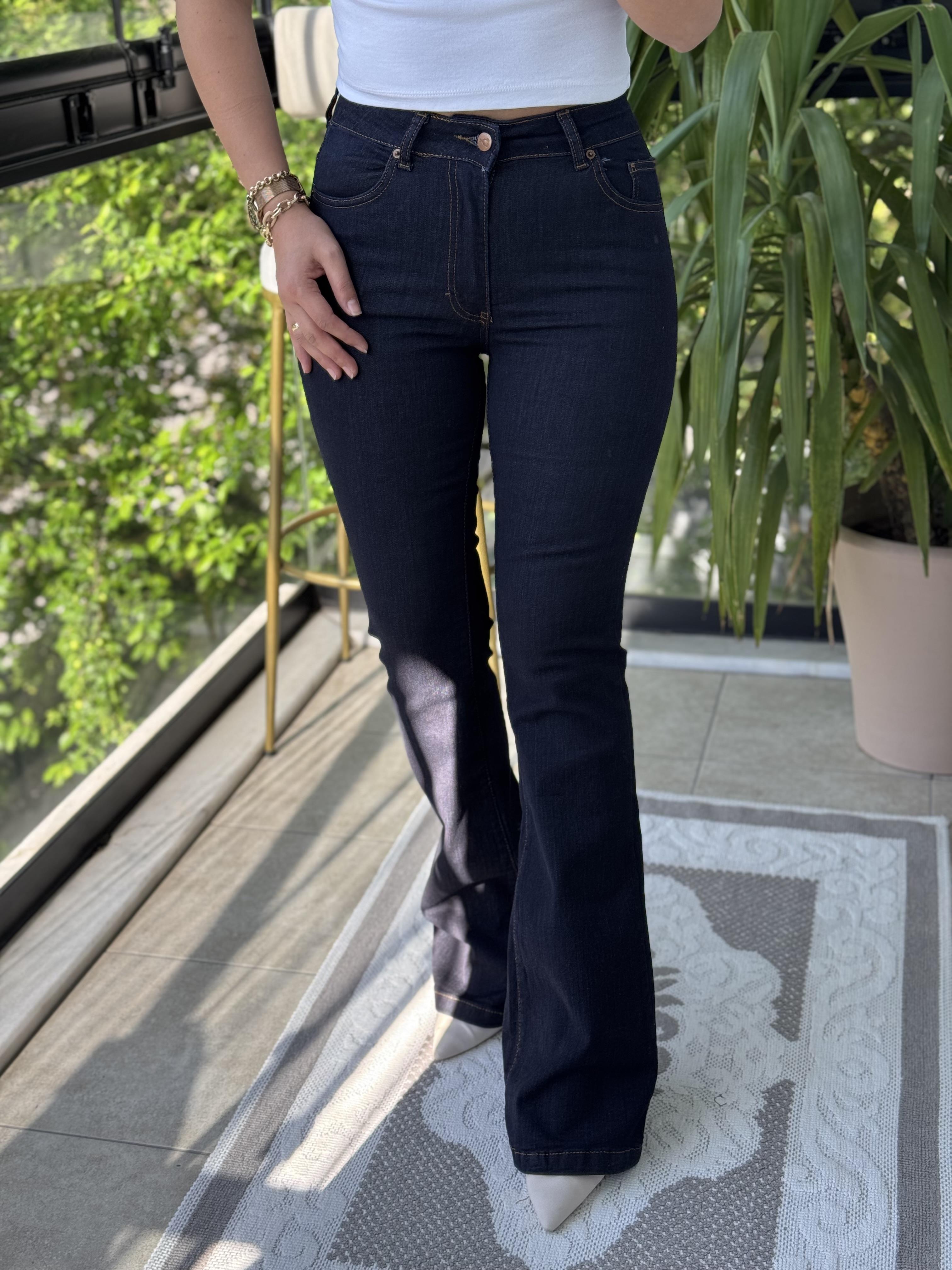 İspanyol Paça Jean Slaplı Lacivert