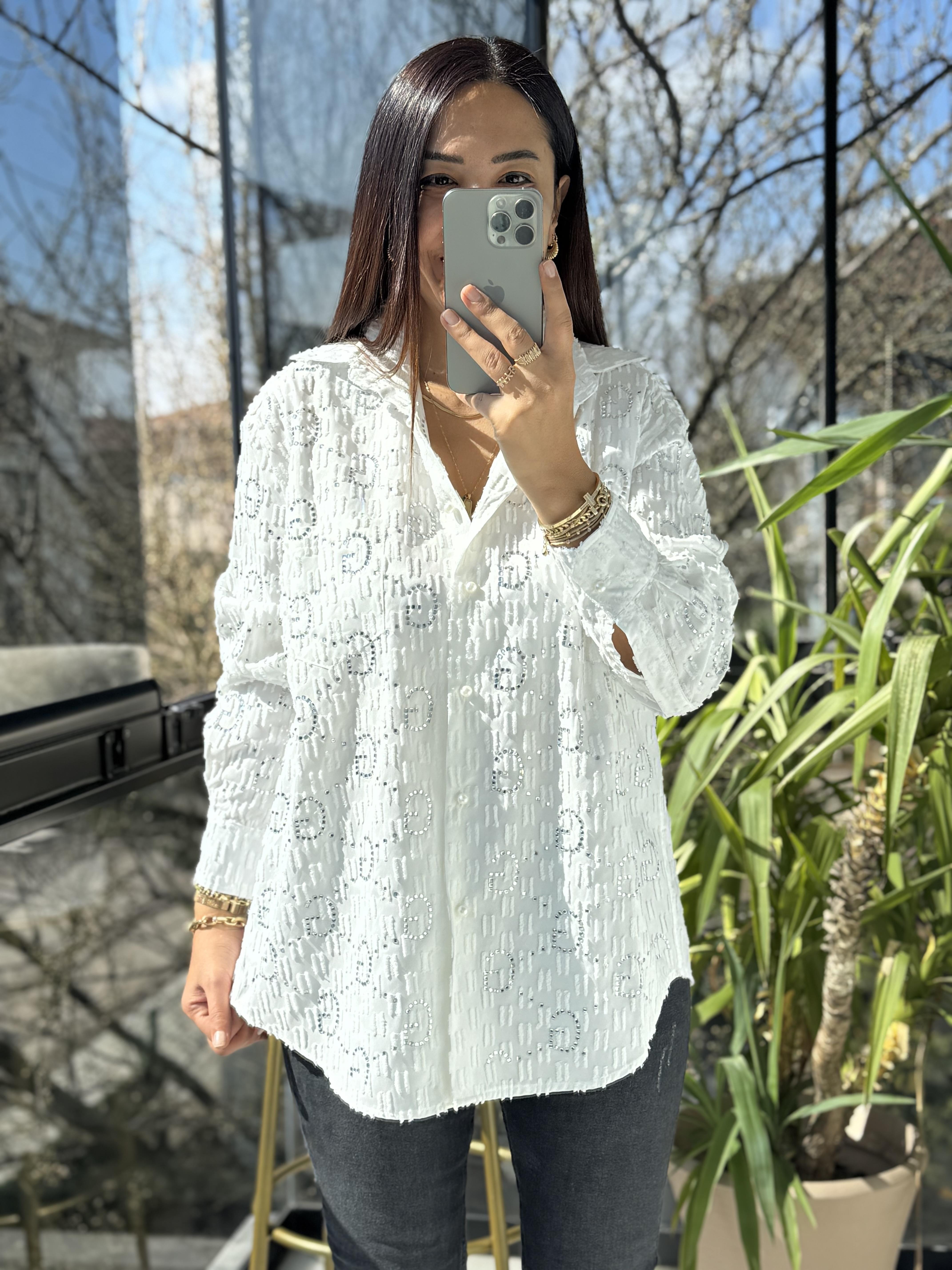 İthal GG Taşlı Gömlek Beyaz