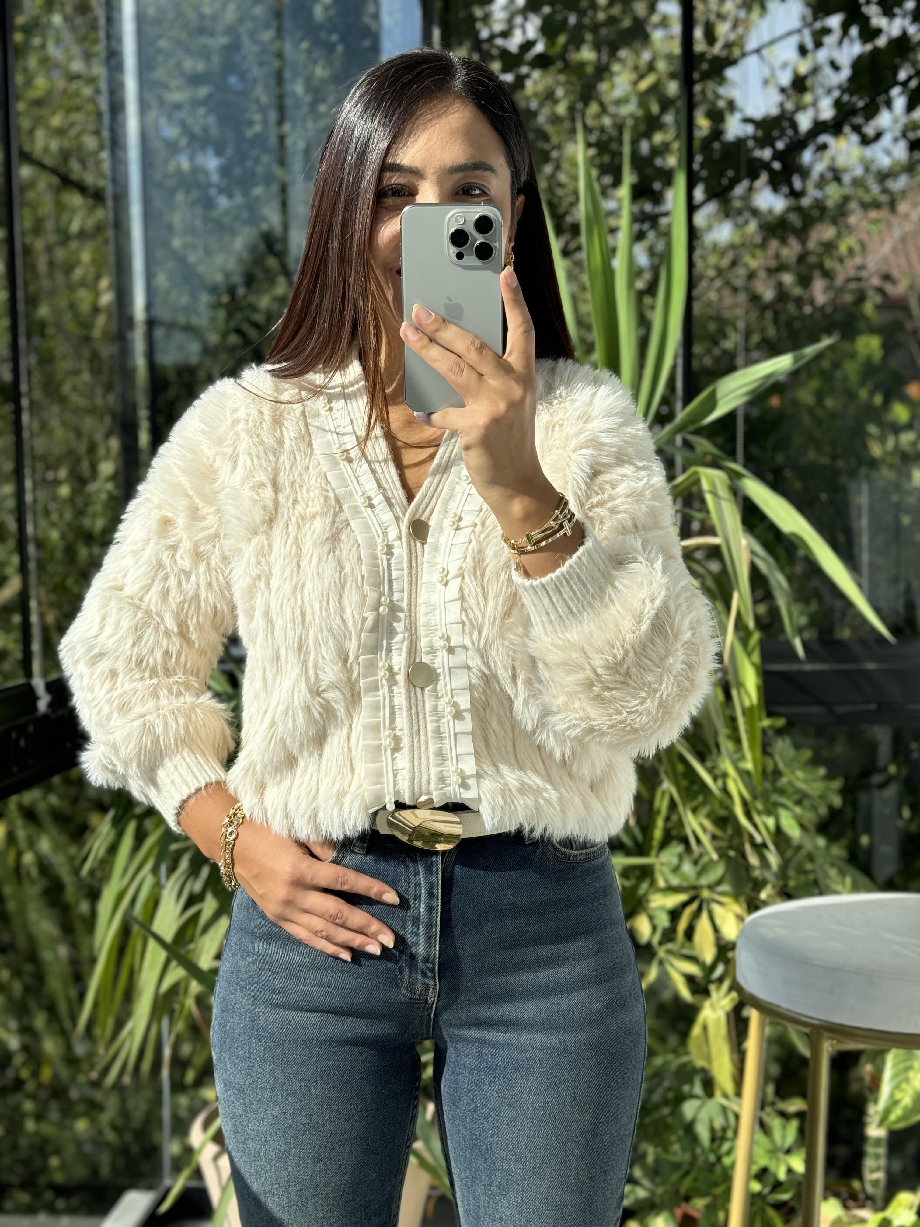 İthal İncili Hırka Bej