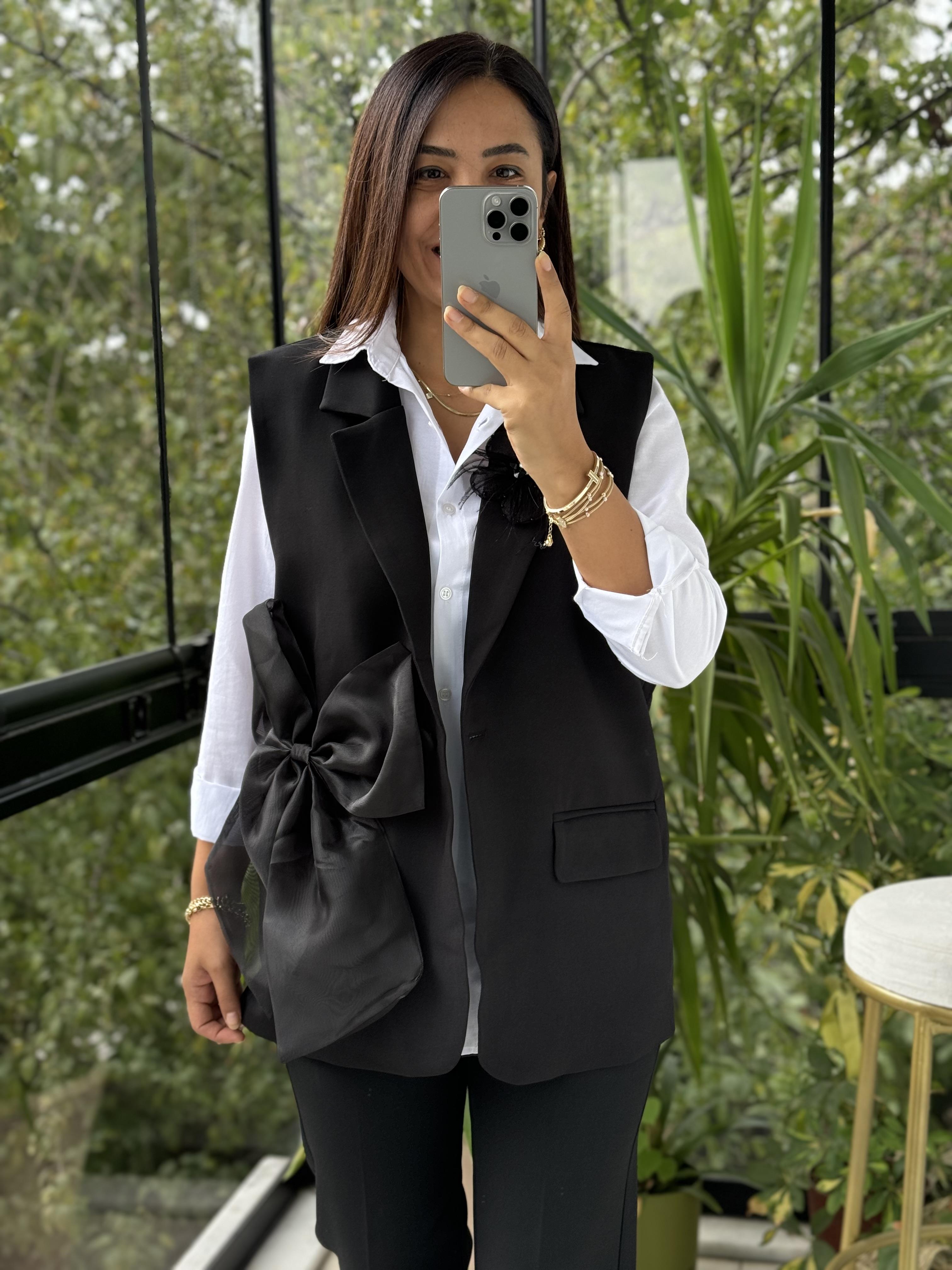 İthal Tasarım Yelek Fiyonklu