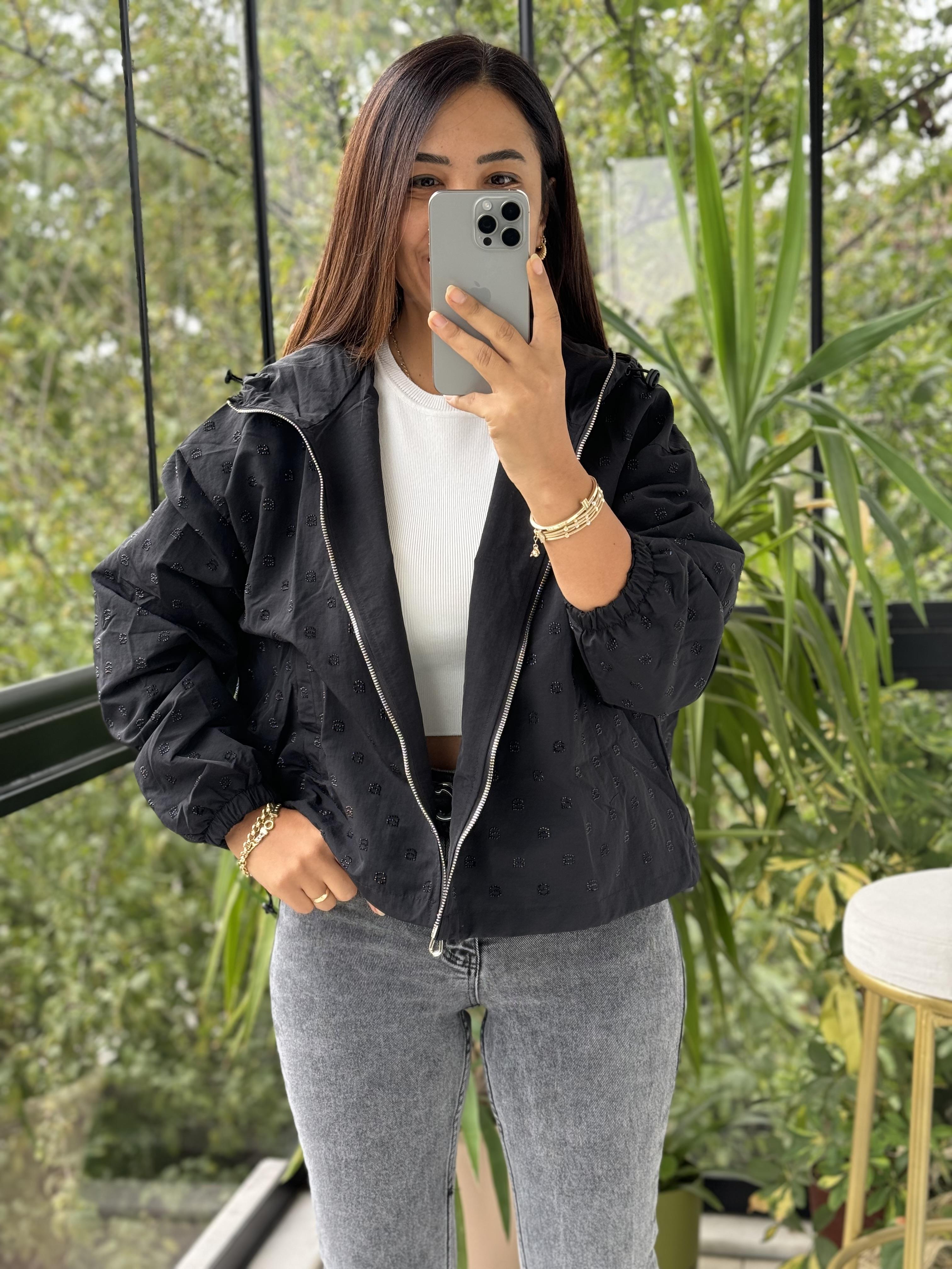 İthal Taşlı Trenç Siyah