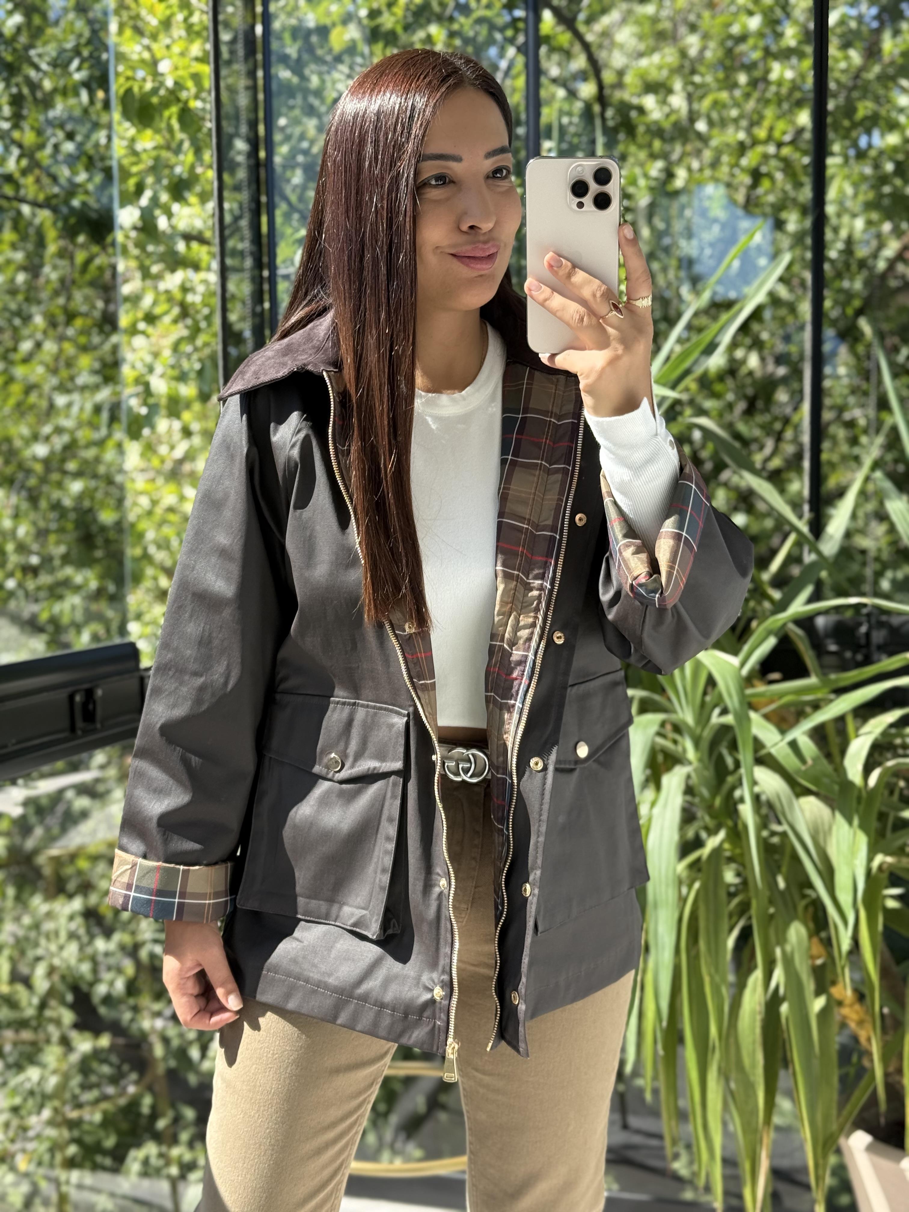 Kadife Yaka Parka Yağmurluk Ceket Koyu Kahve