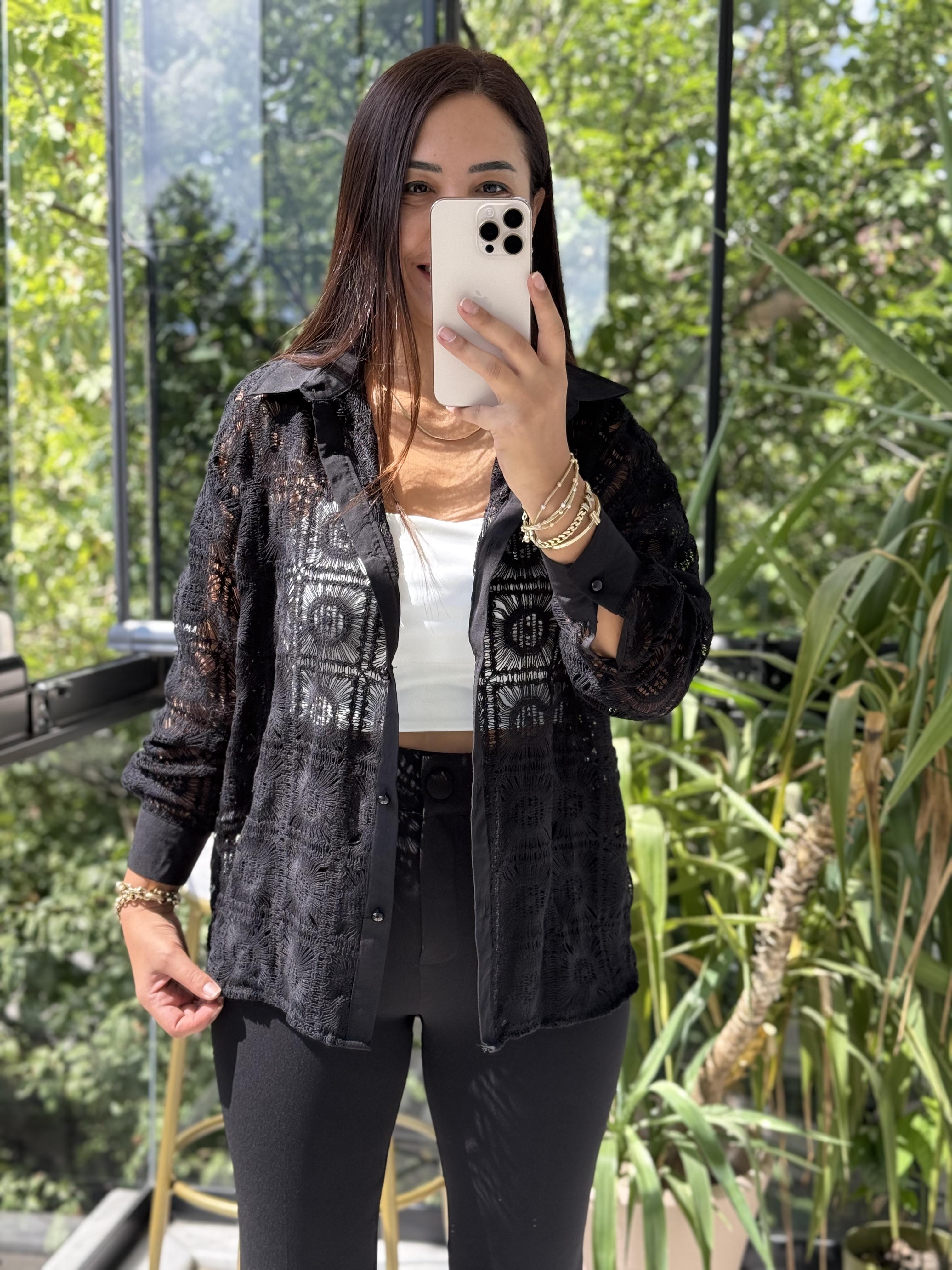 Kare Dantelli Gömlek Siyah