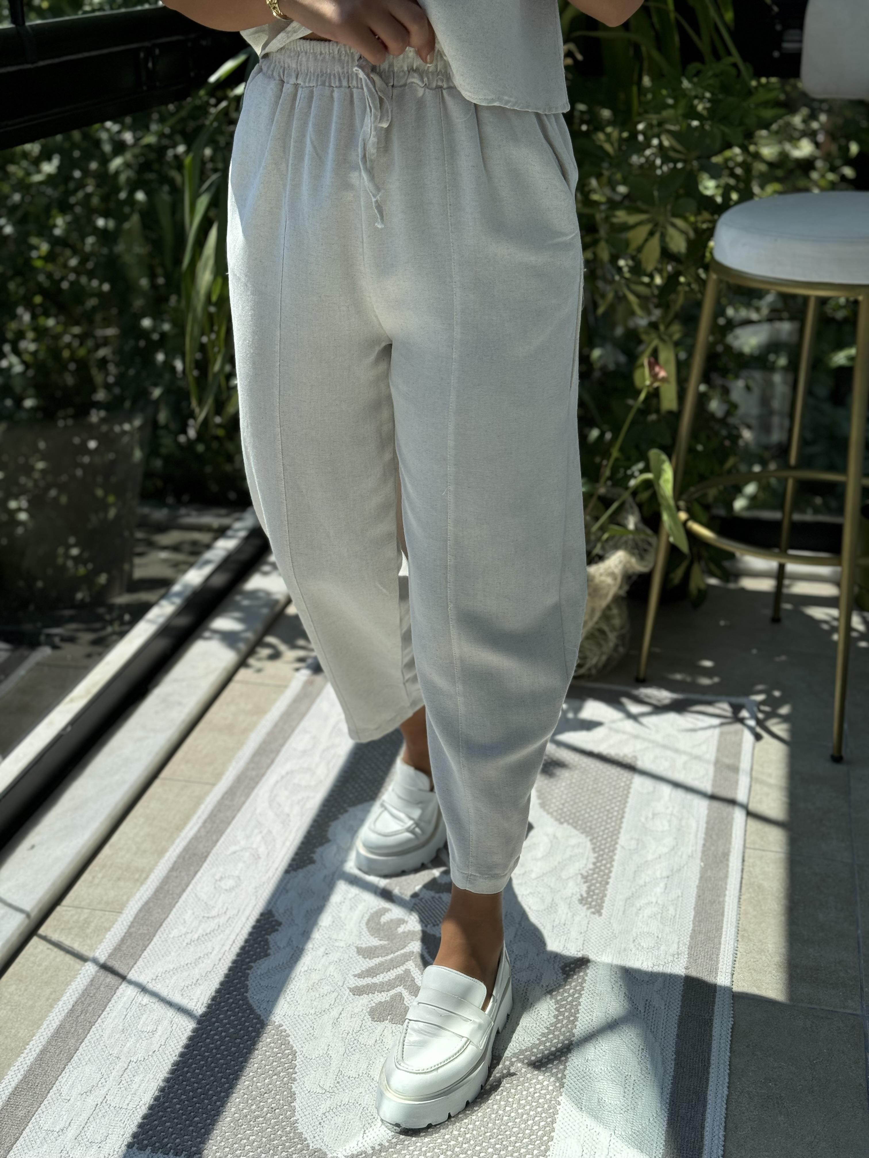 Keten Şalvar Pantolon Taş