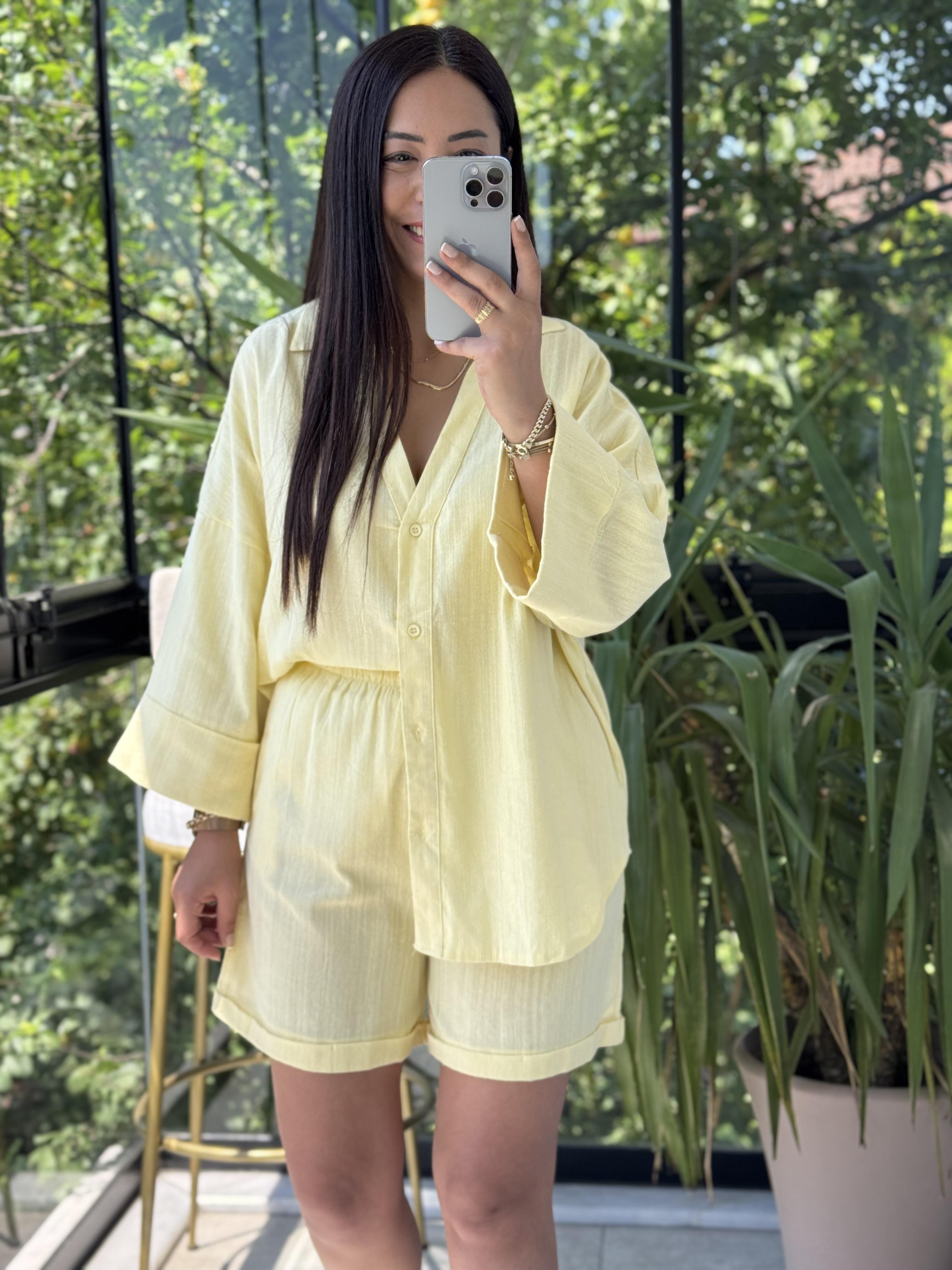 Keten Şortlu Takım Sarı