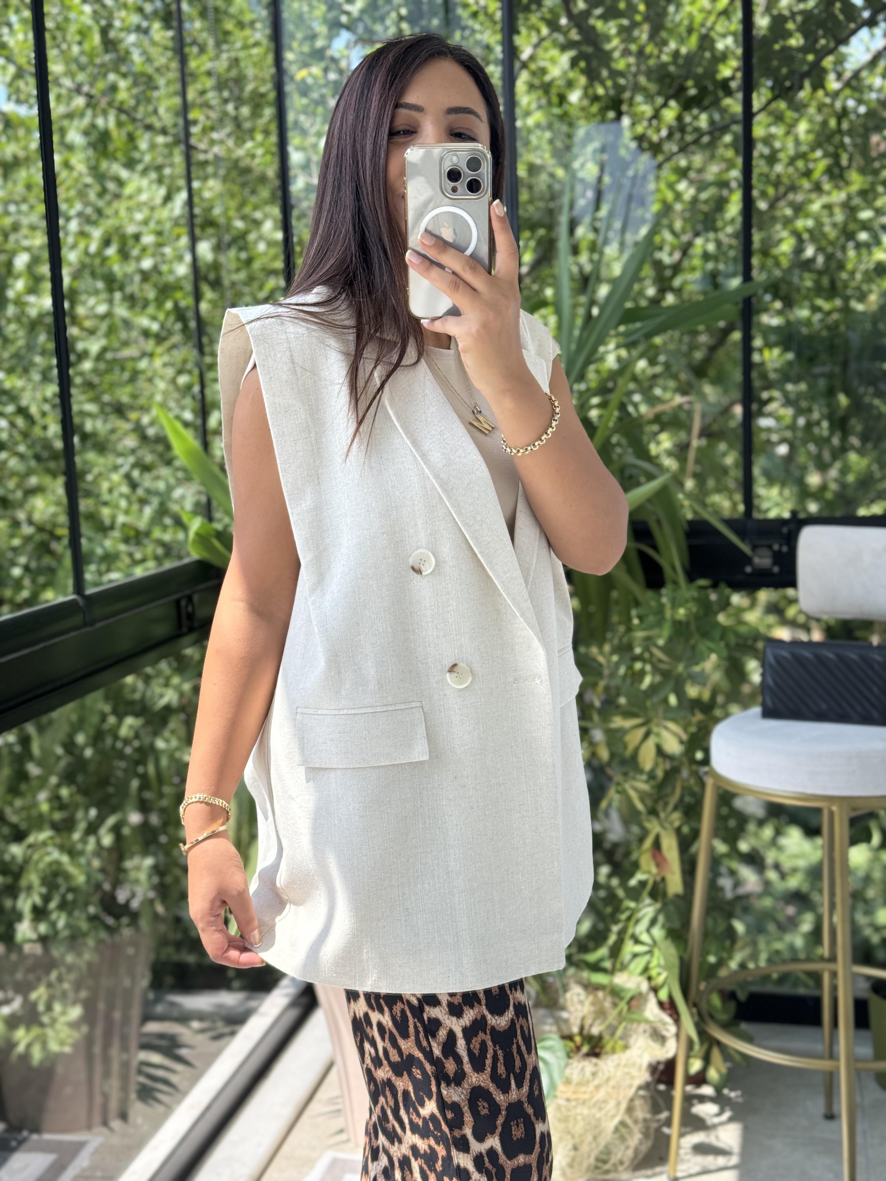 Keten Uzun Yelek Taş