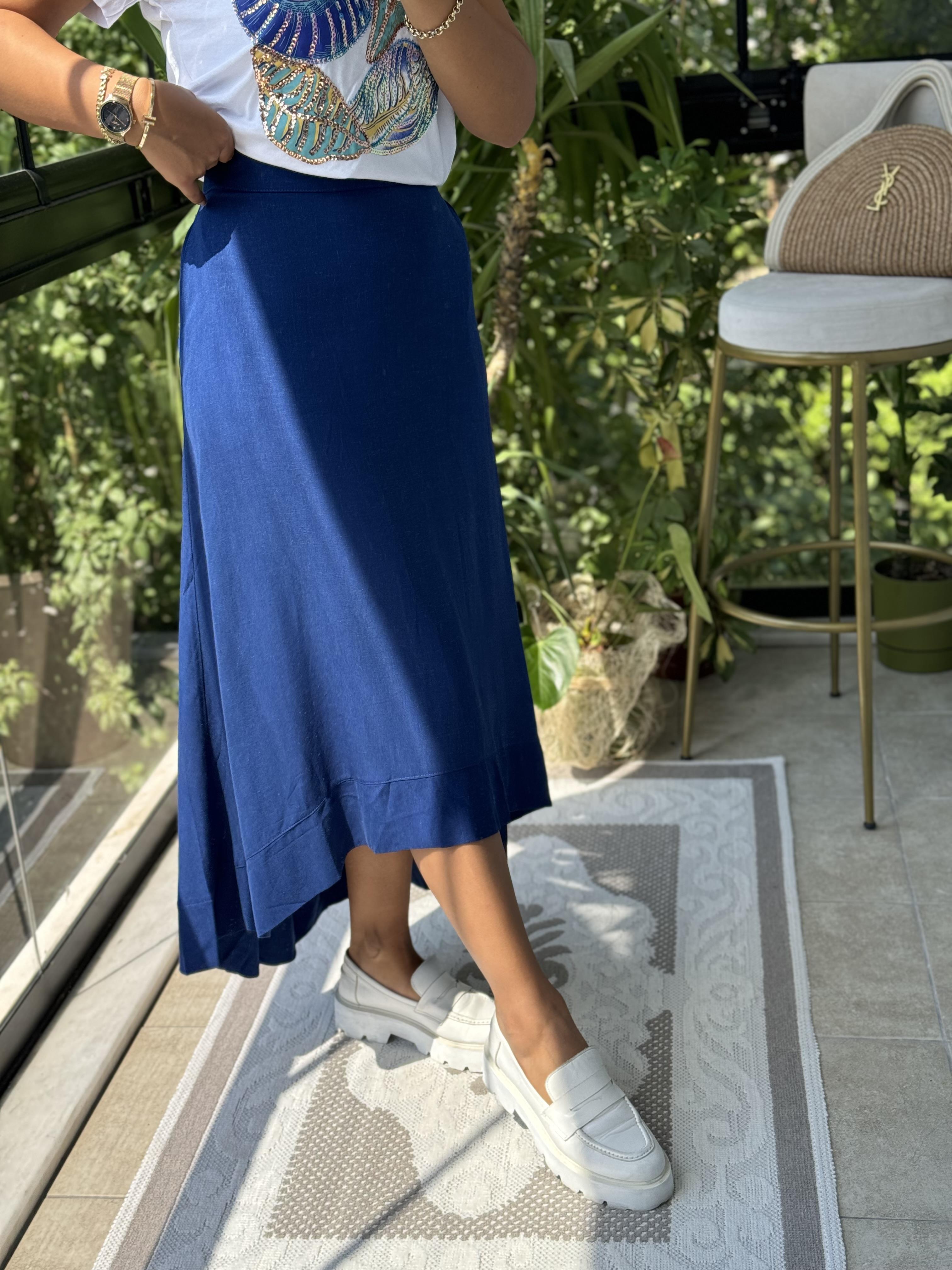 Keten Valonlu Etek Lacivert