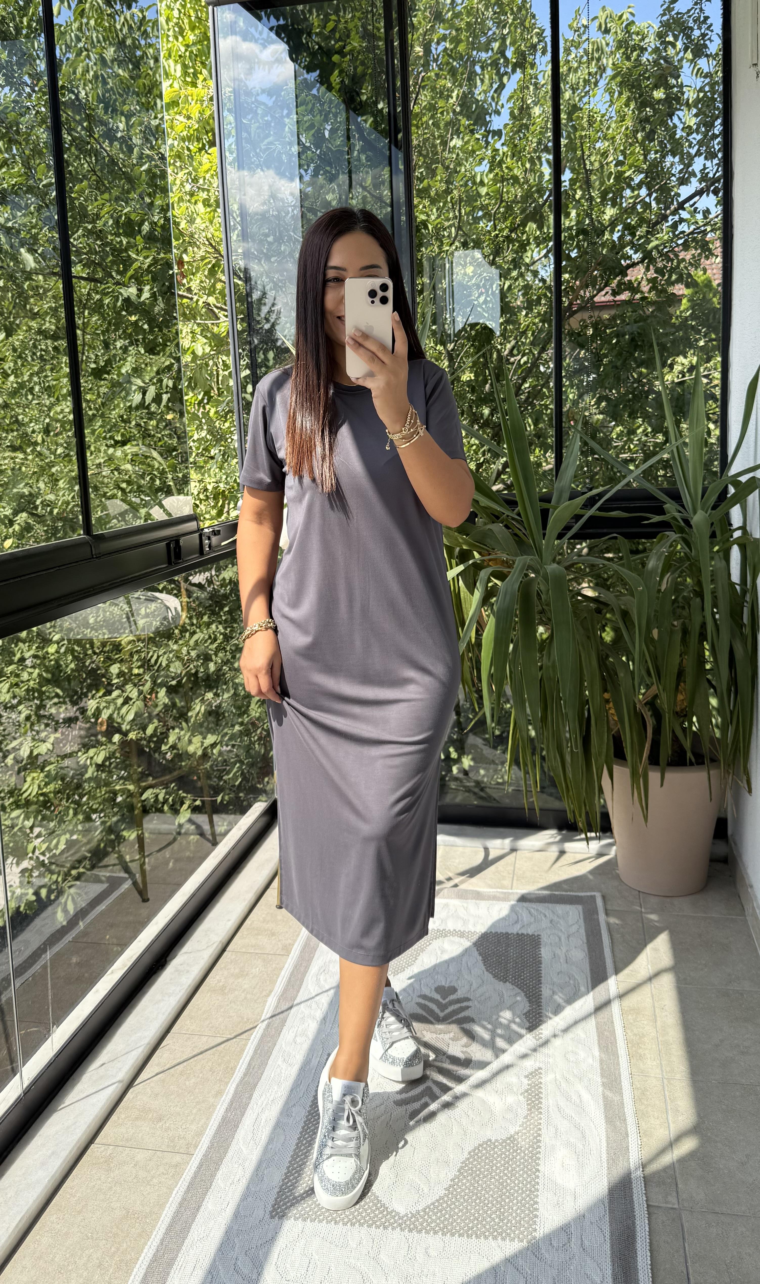 Kısa Kol Oysh Elbise Antrasit