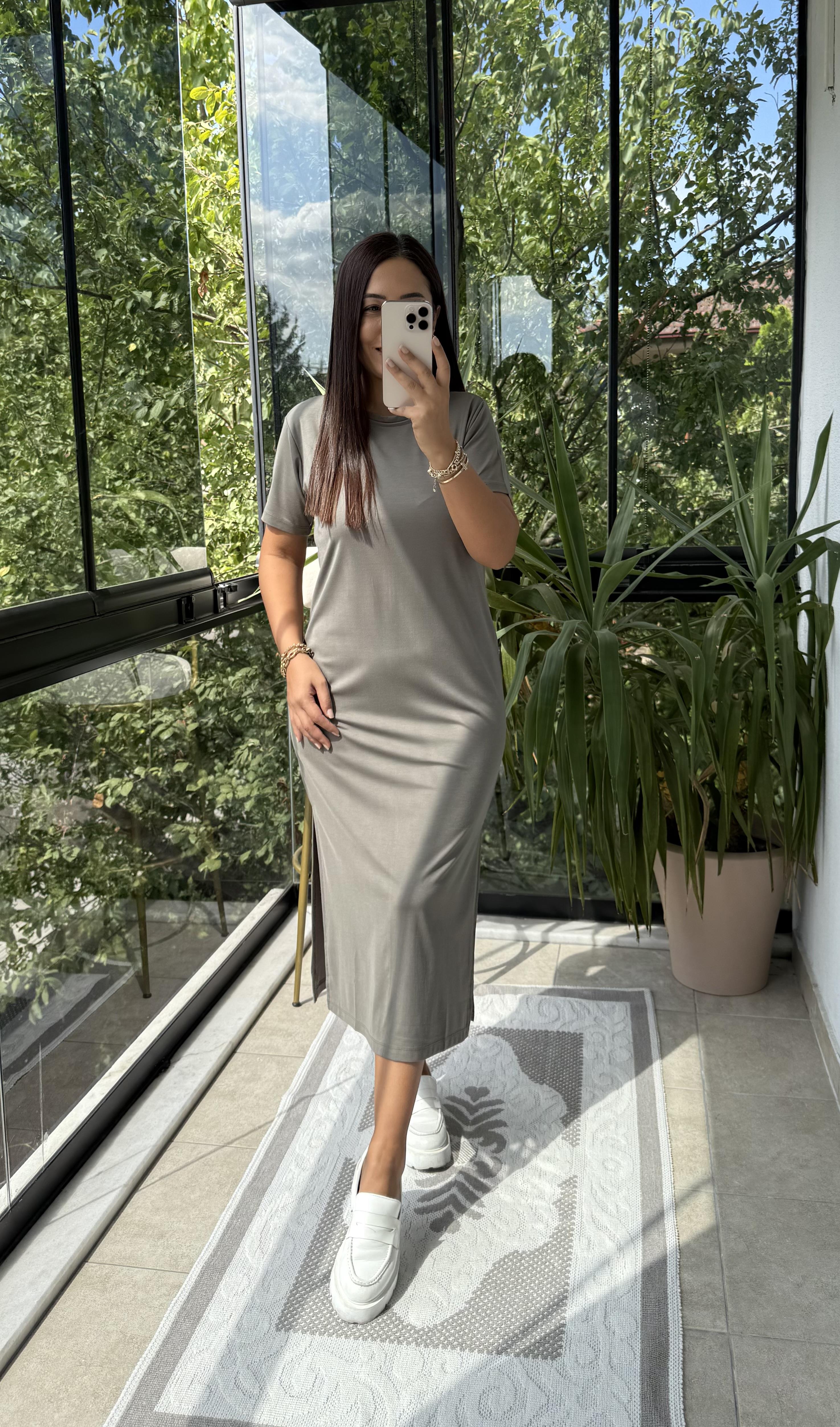 Kısa Kol Oysh Elbise Haki Yeşili