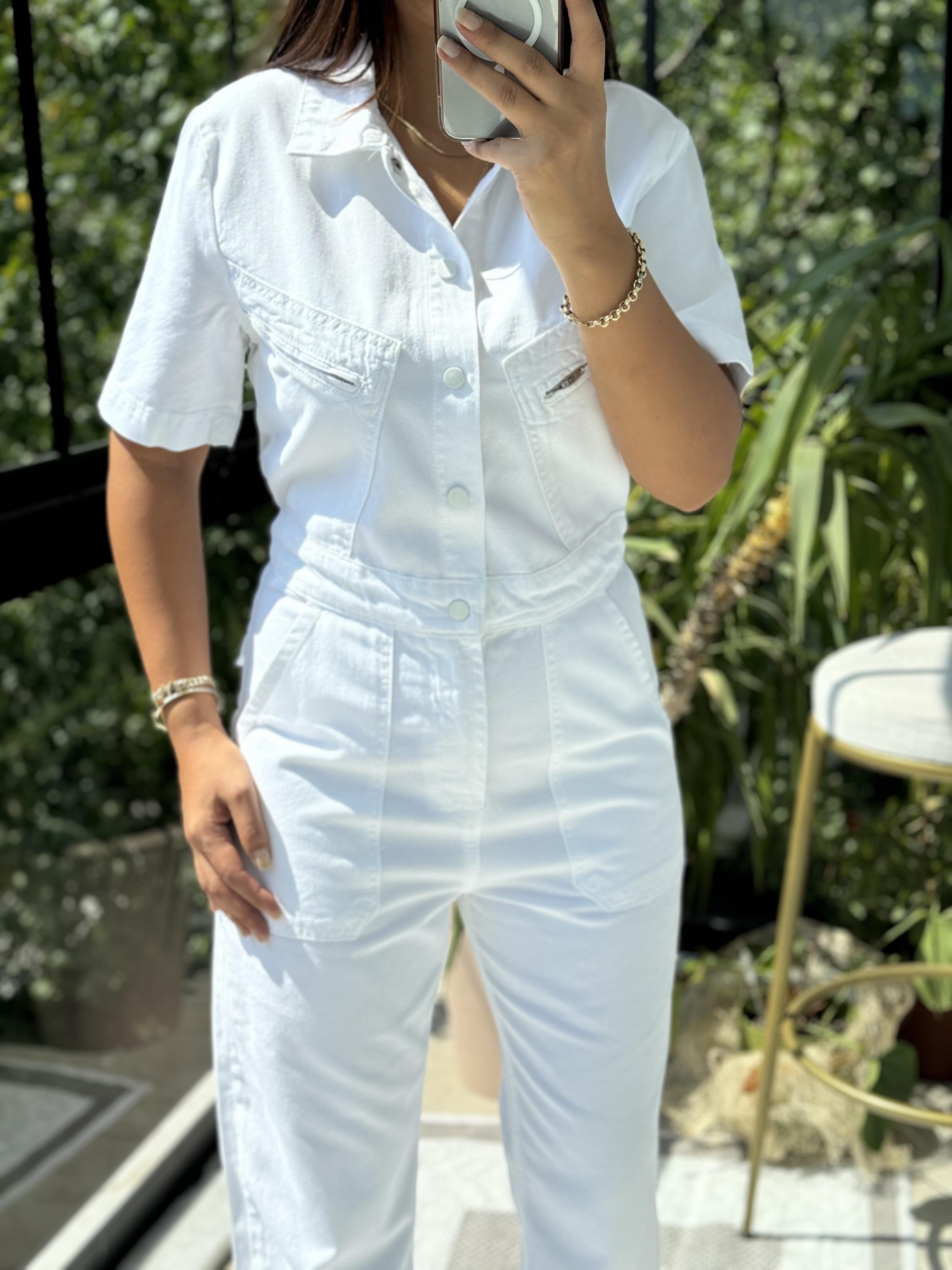 Kısa Kol Tensel Tulum Beyaz