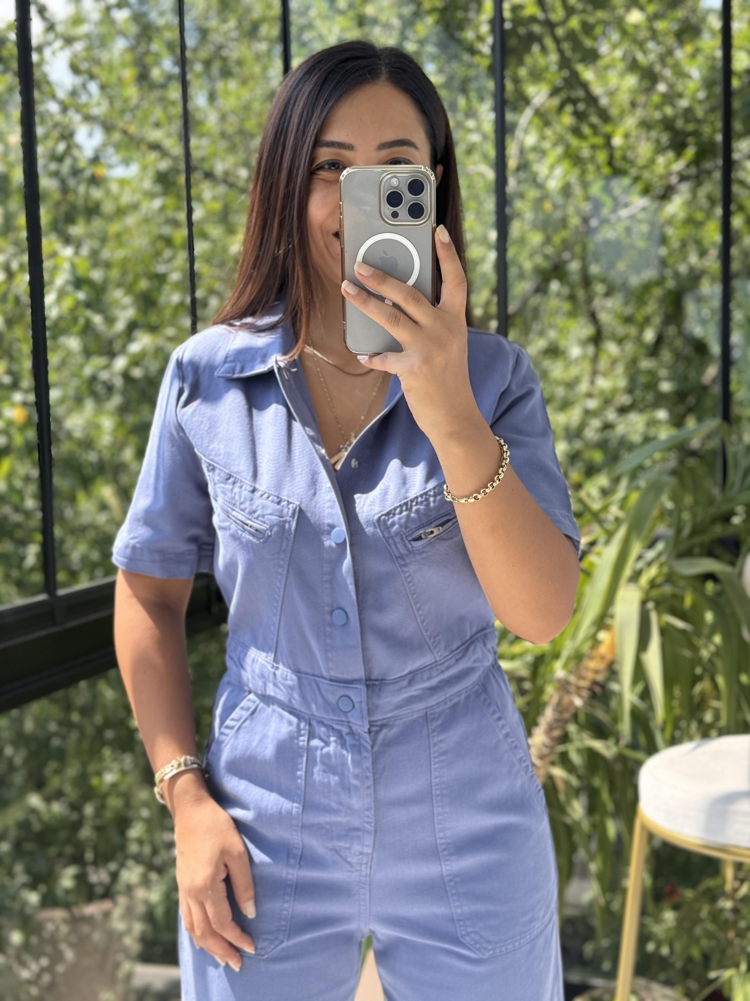 Kısa Kol Tensel Tulum Mavi