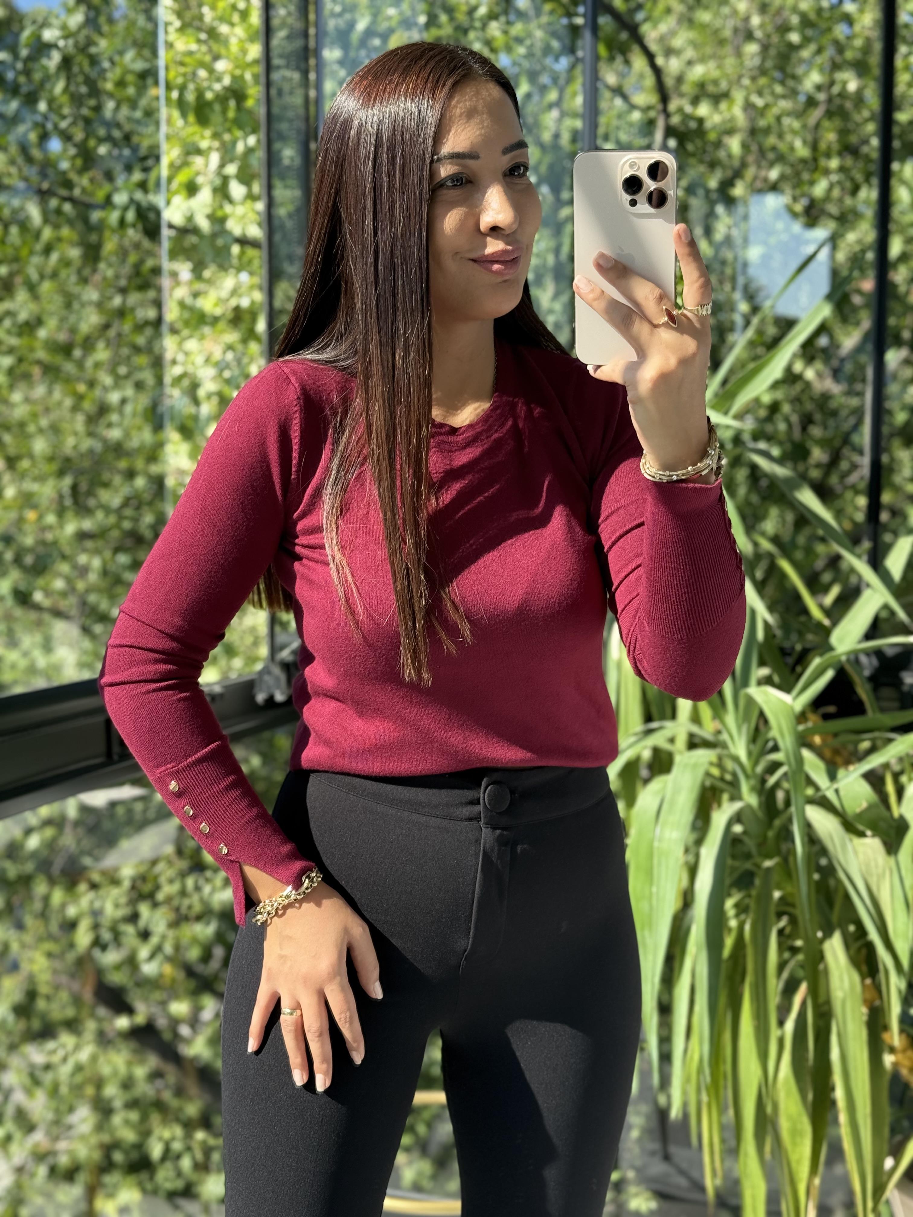 Dilvin Kol Ortası Droplu Triko Kazak Bordo