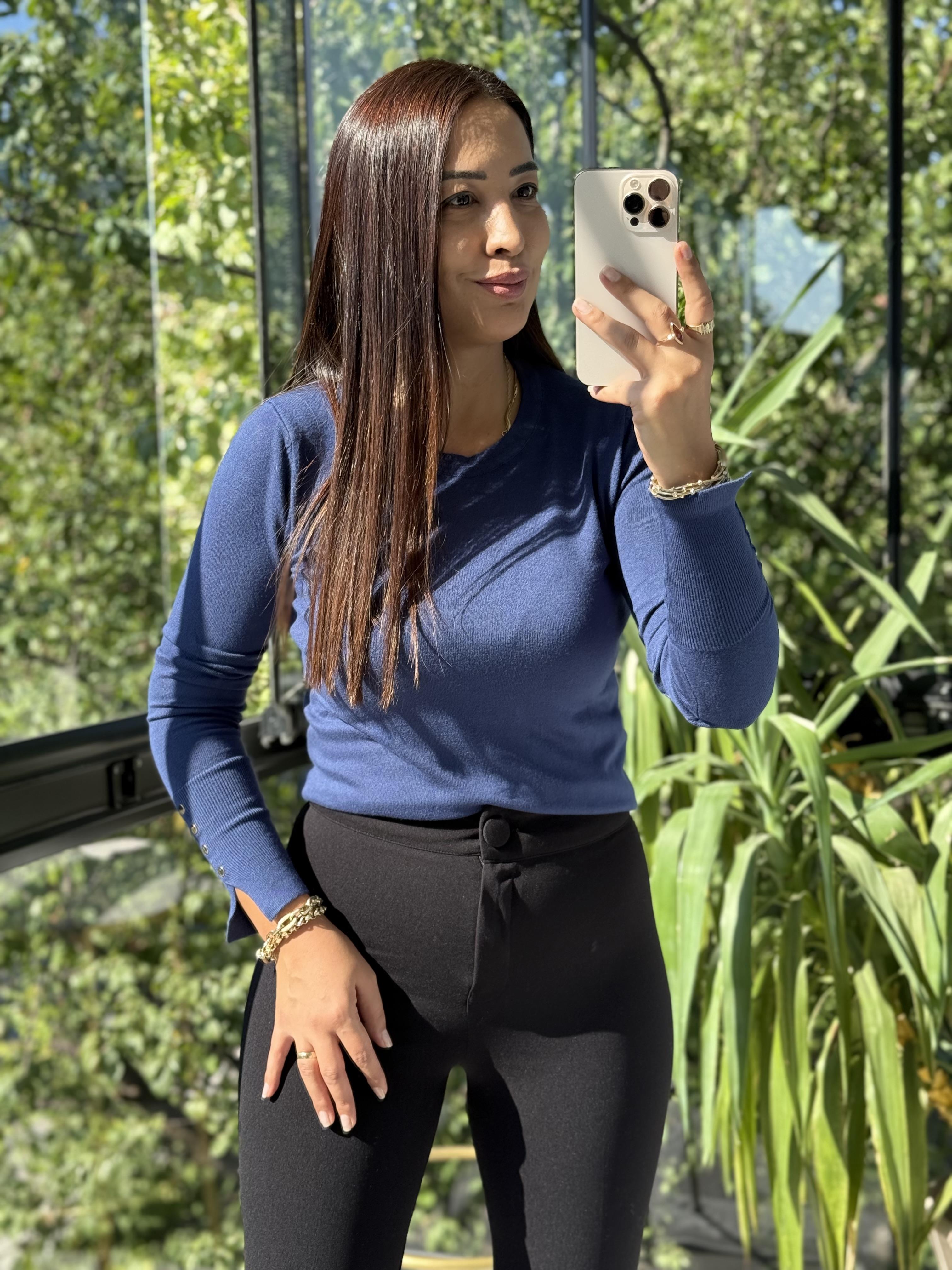 Dilvin Kol Ortası Droplu Triko Kazak İndigp Mavi