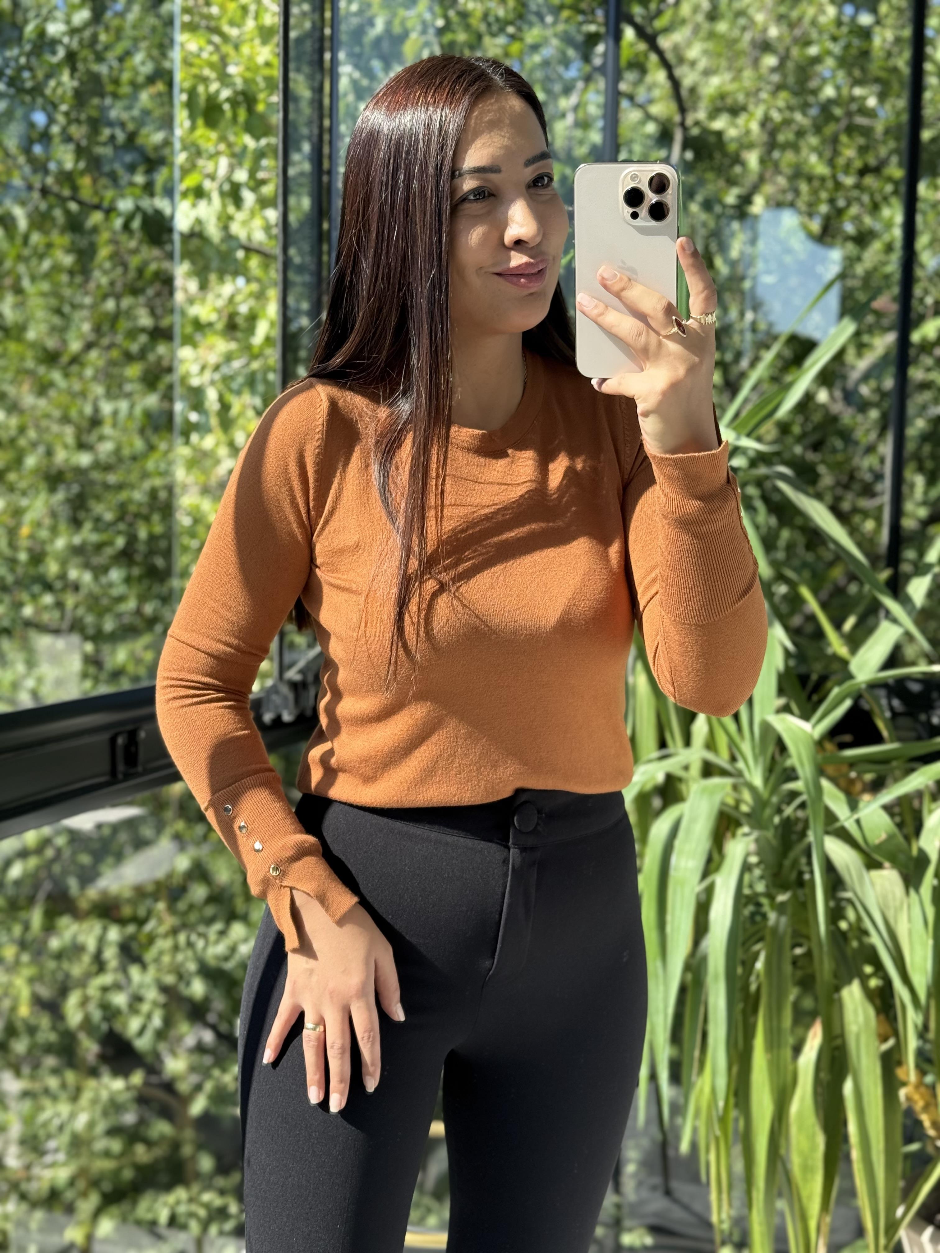 Dilvin Kol Ortası Droplu Triko Kazak Karamel