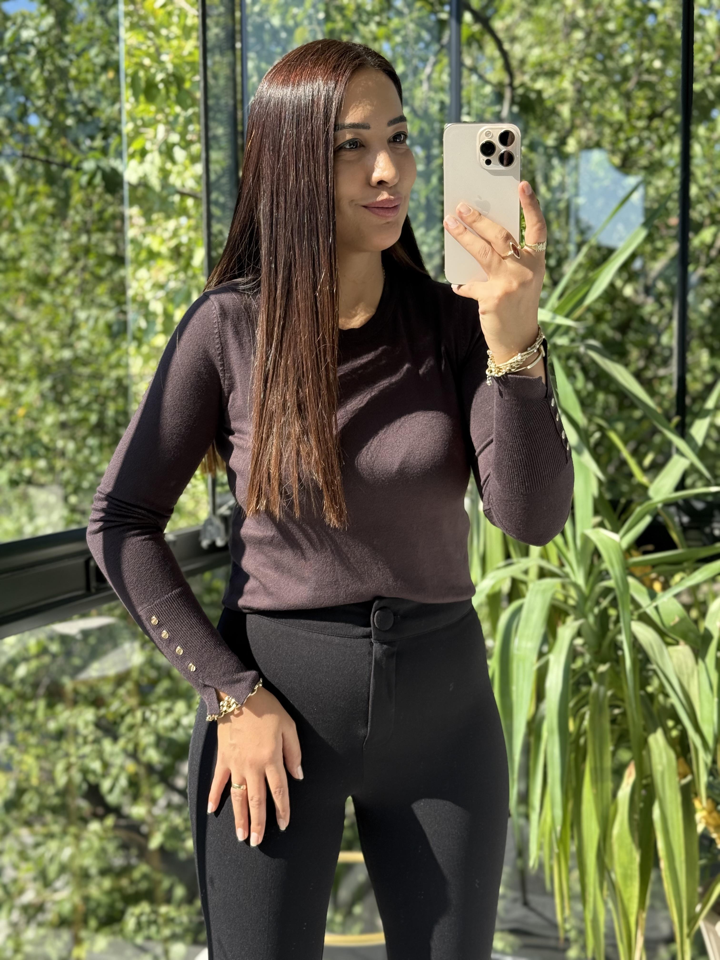 Dilvin Kol Ortası Droplu Triko Kazak Koyu Kahve