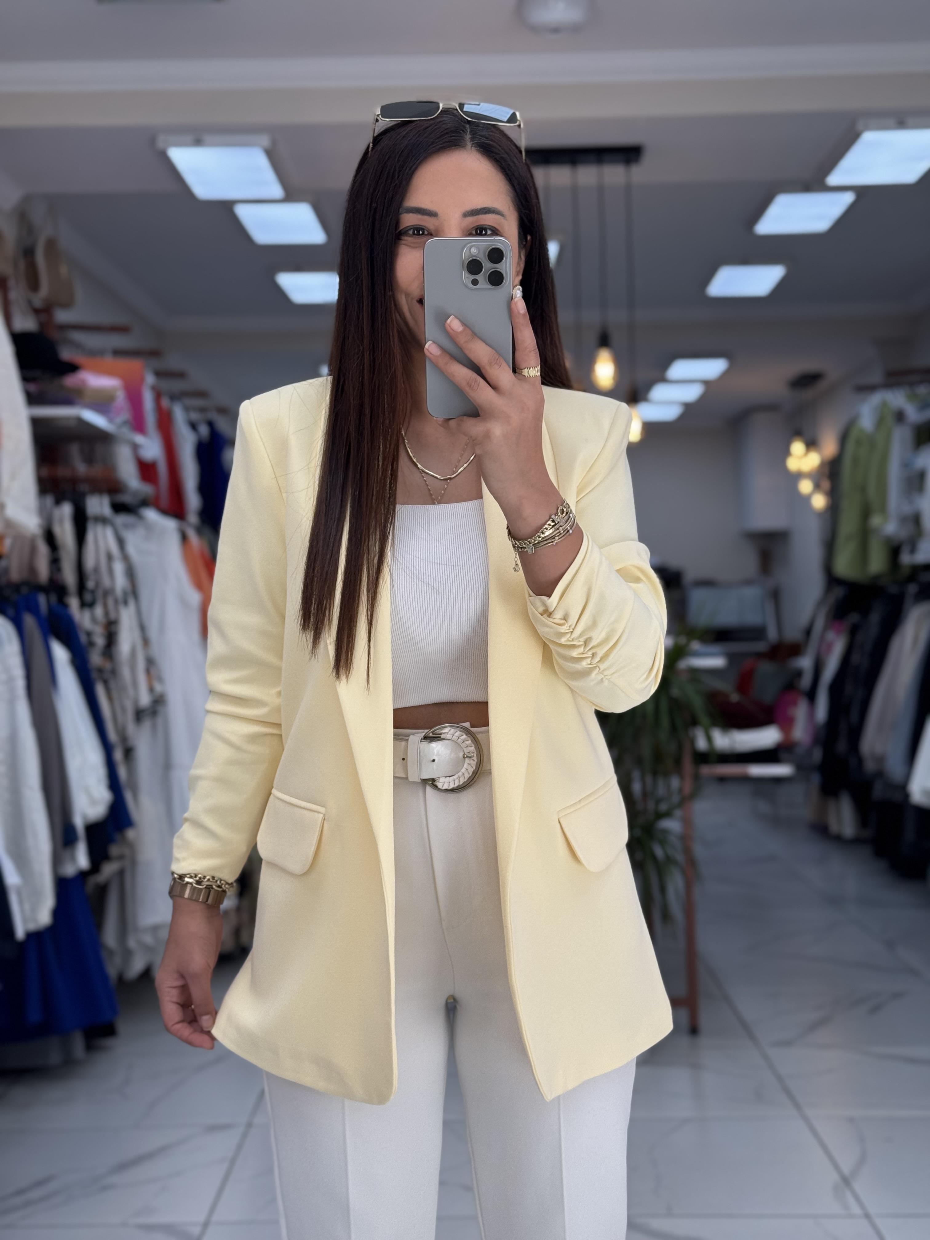 Kolu Büzgülü Blazer Ceket Sarı