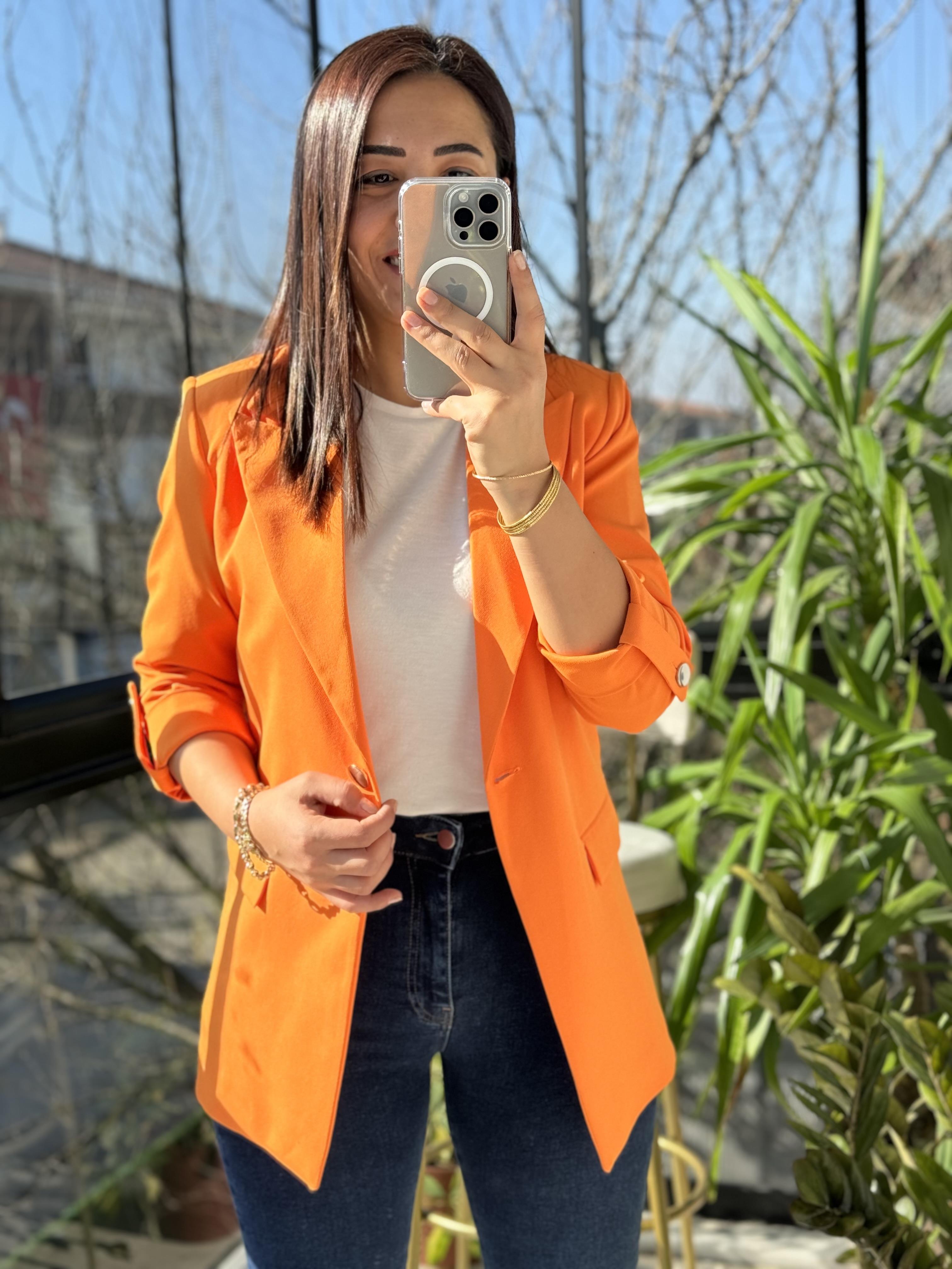 Kolu Düğmeli Blazer Ceket Turuncu