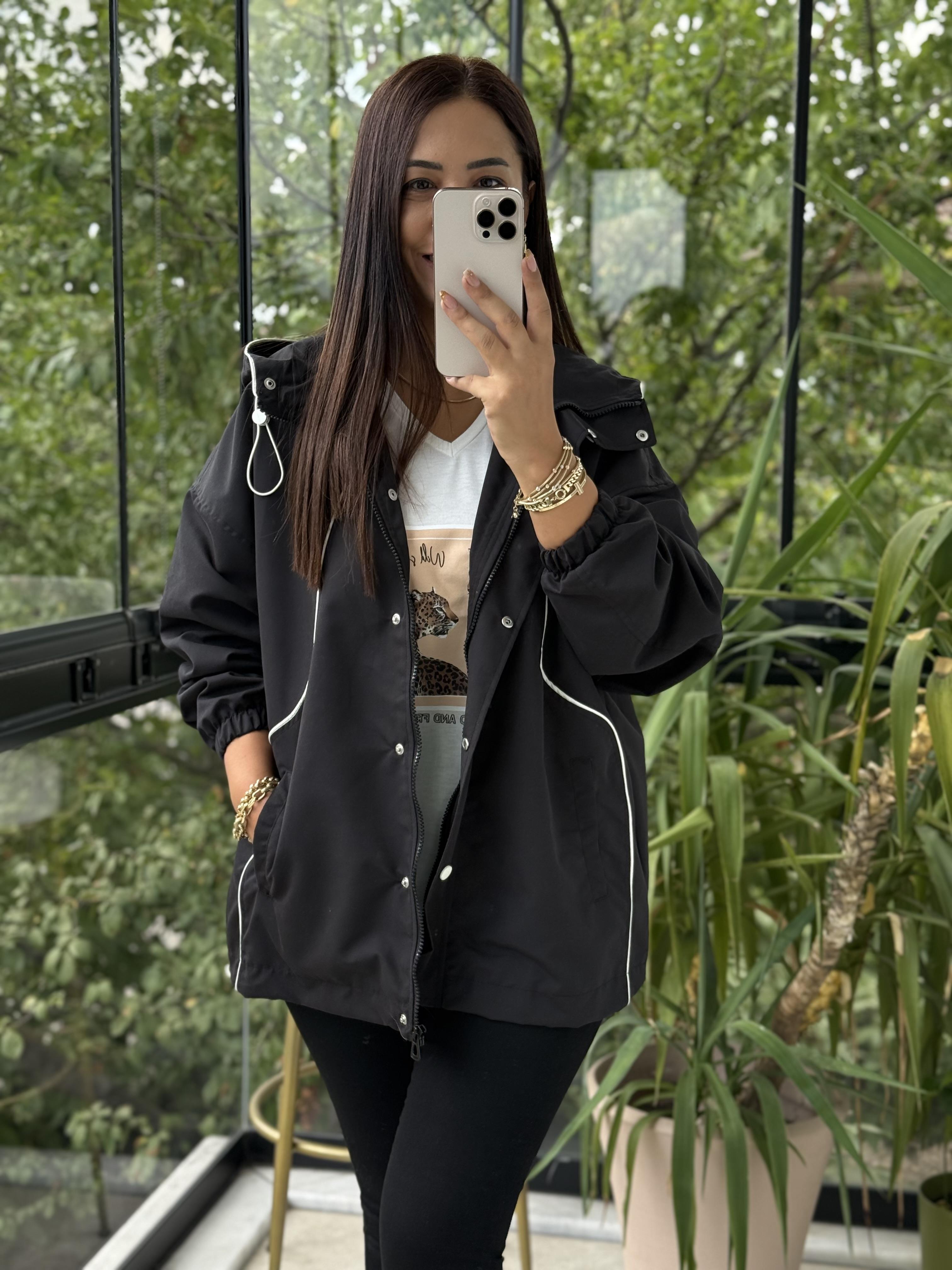 Kontrast Biyeli Ceket Siyah