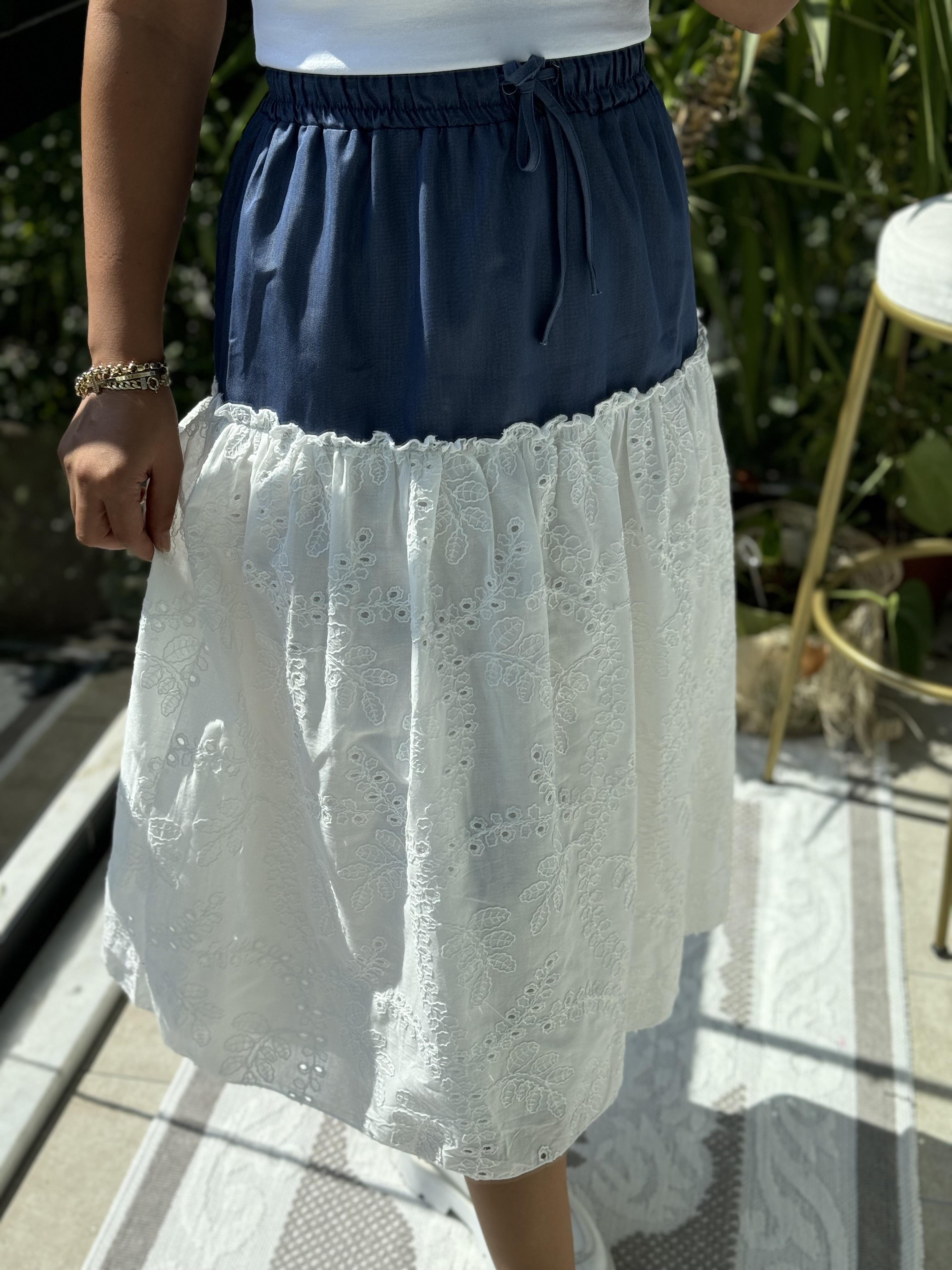 Kot Detaylı Fisto Etek Beyaz