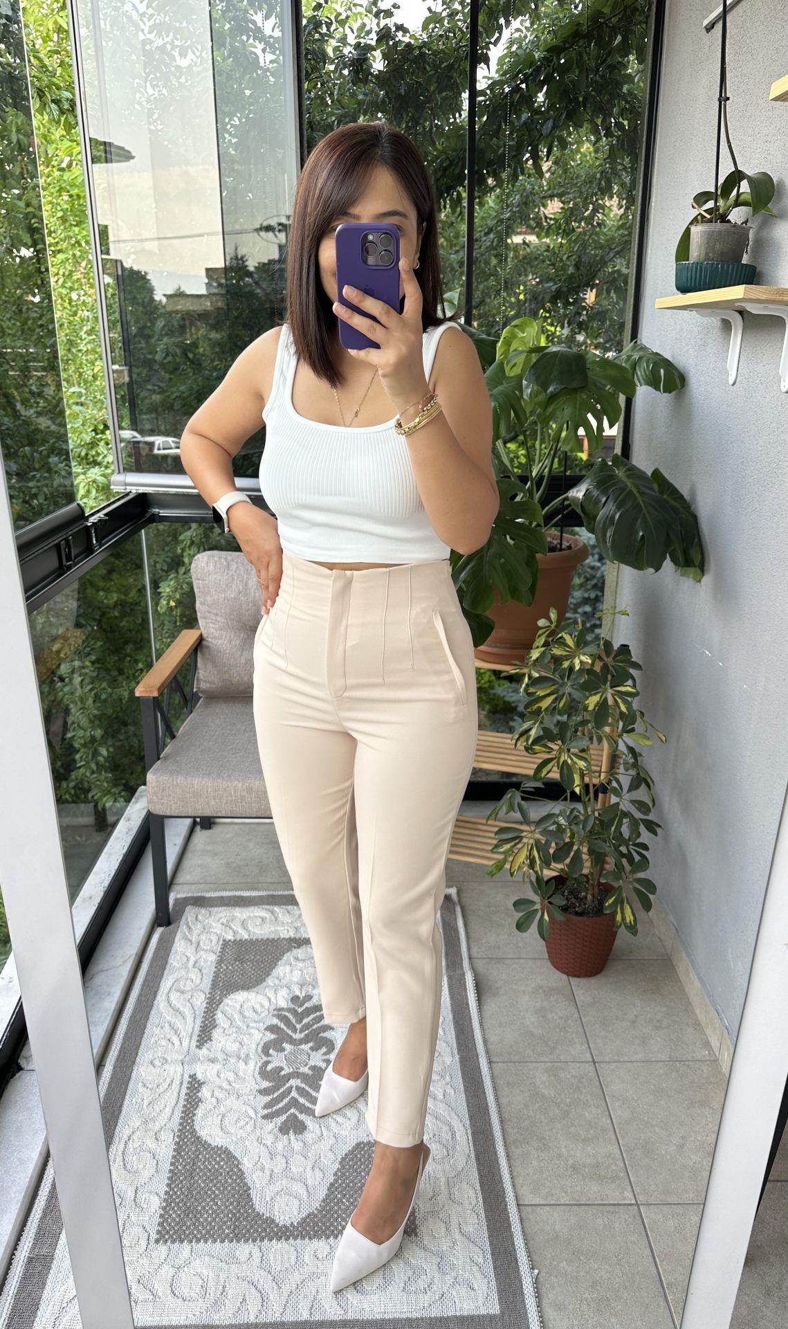 Krem ZRA Model Kumaş Pantolon