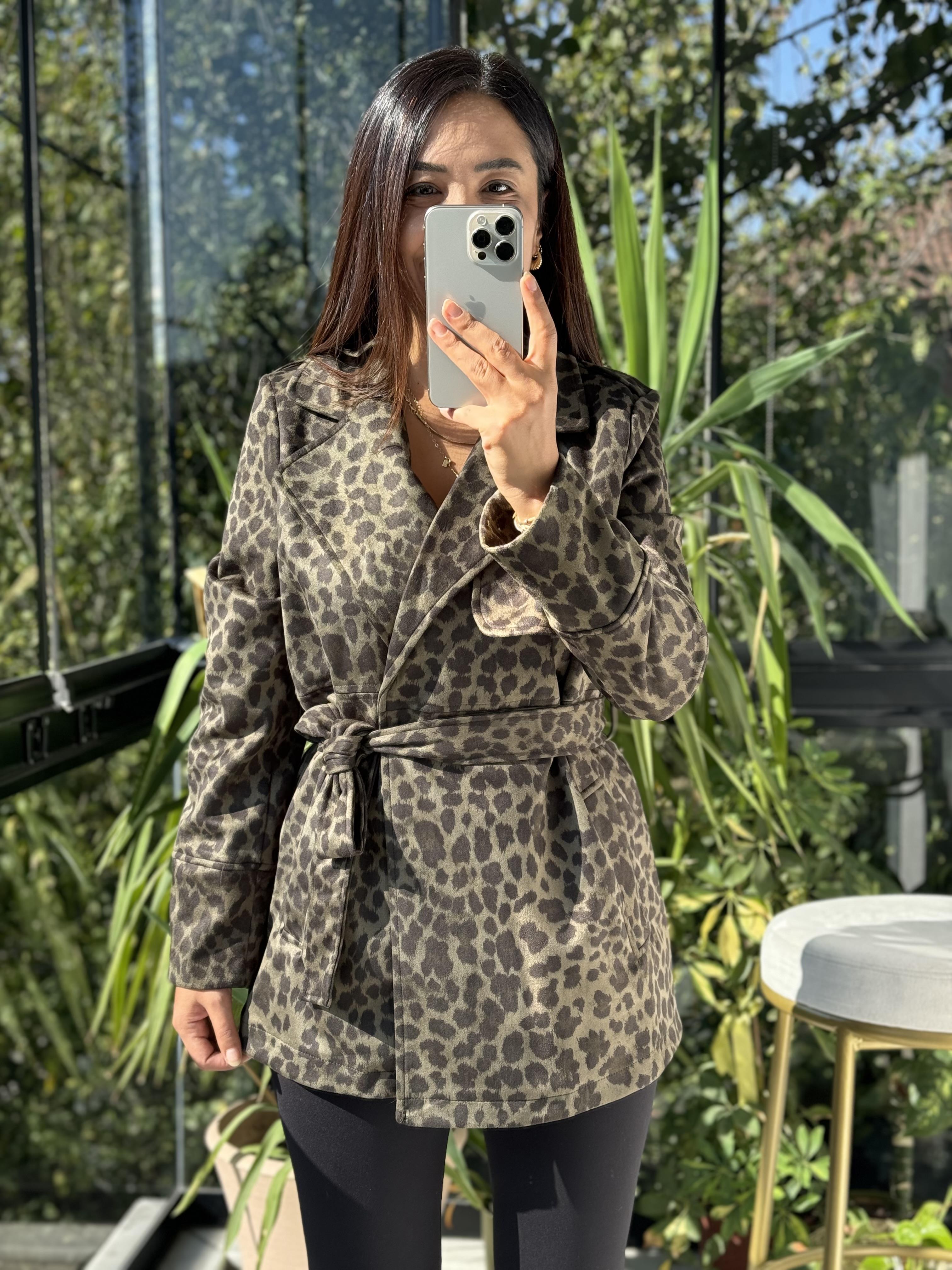 Leopar Kuşaklı Trenç Yeşil