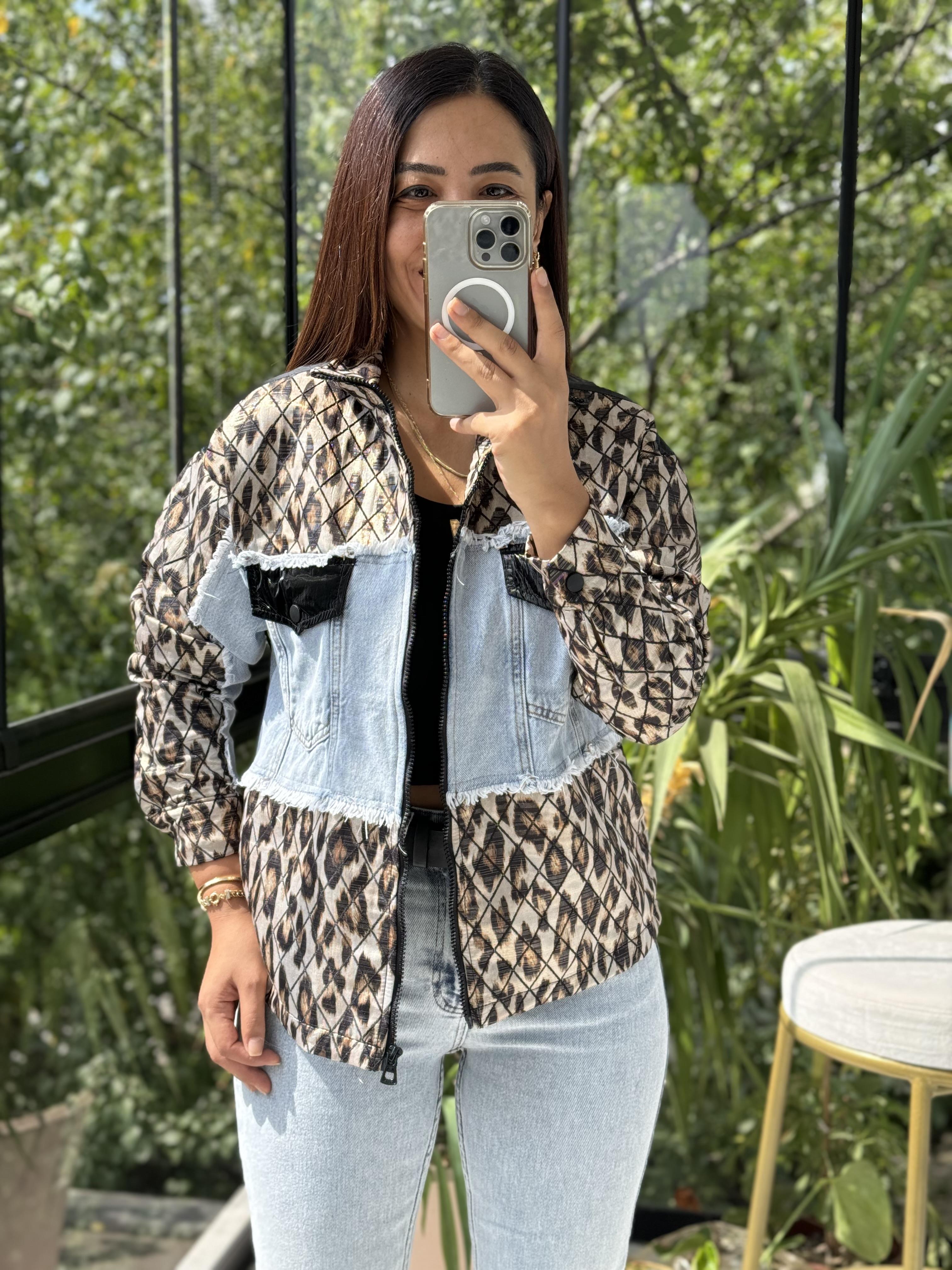 Leopar Mix Ceket Siyah