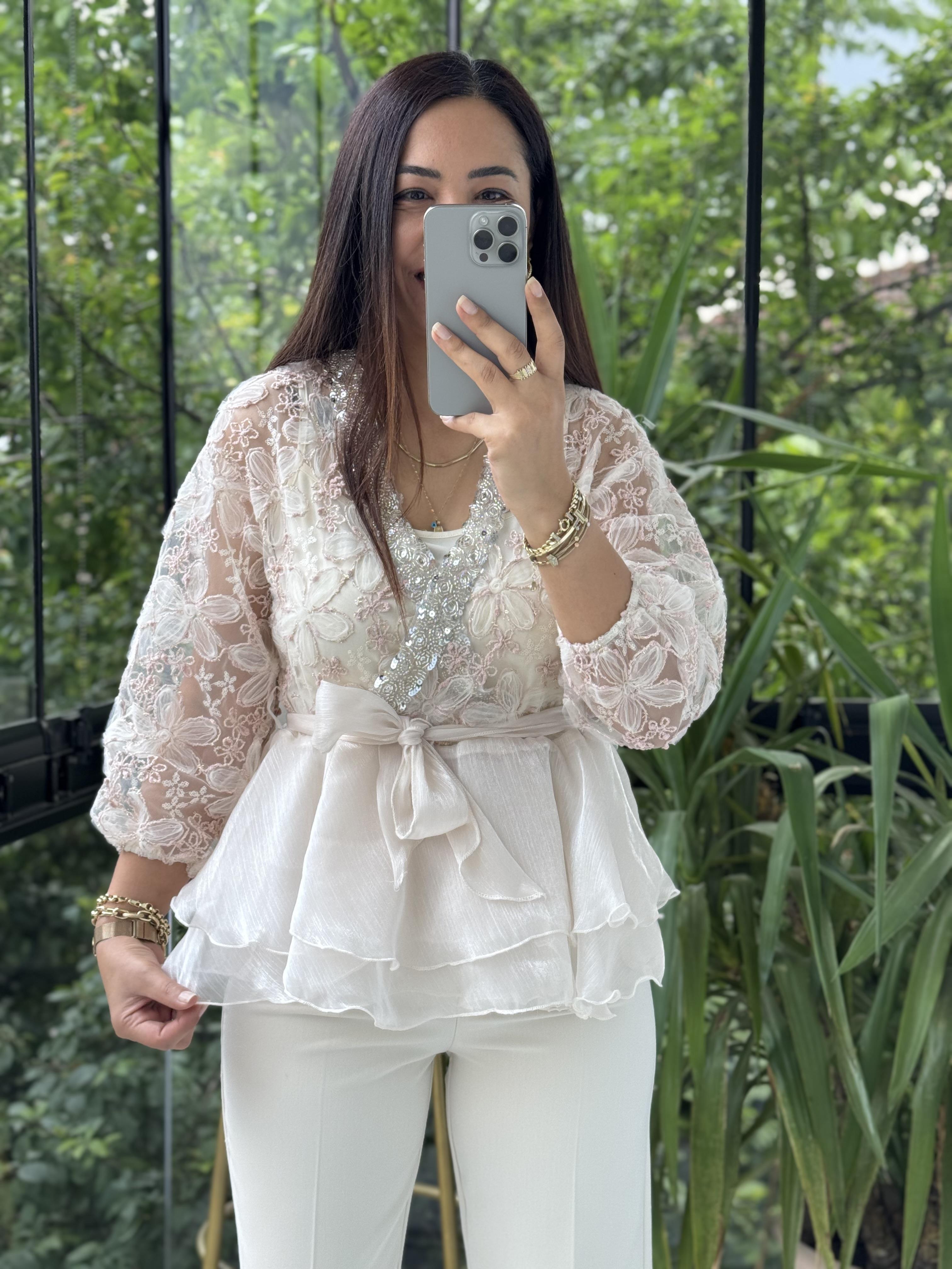 Lüx İthal Tasarım Bluz Pembe