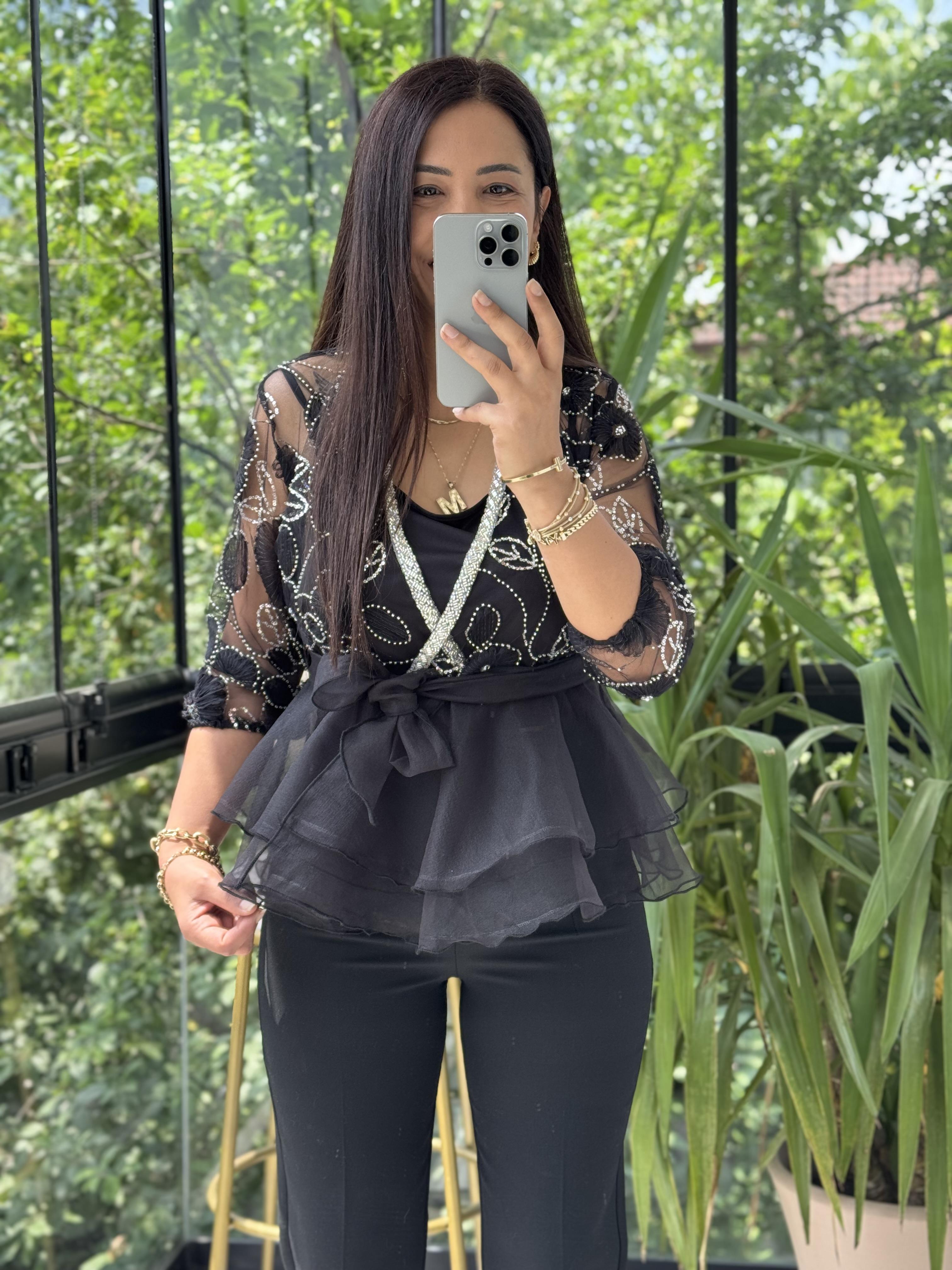 Lüx İthal Tasarım Bluz Siyah