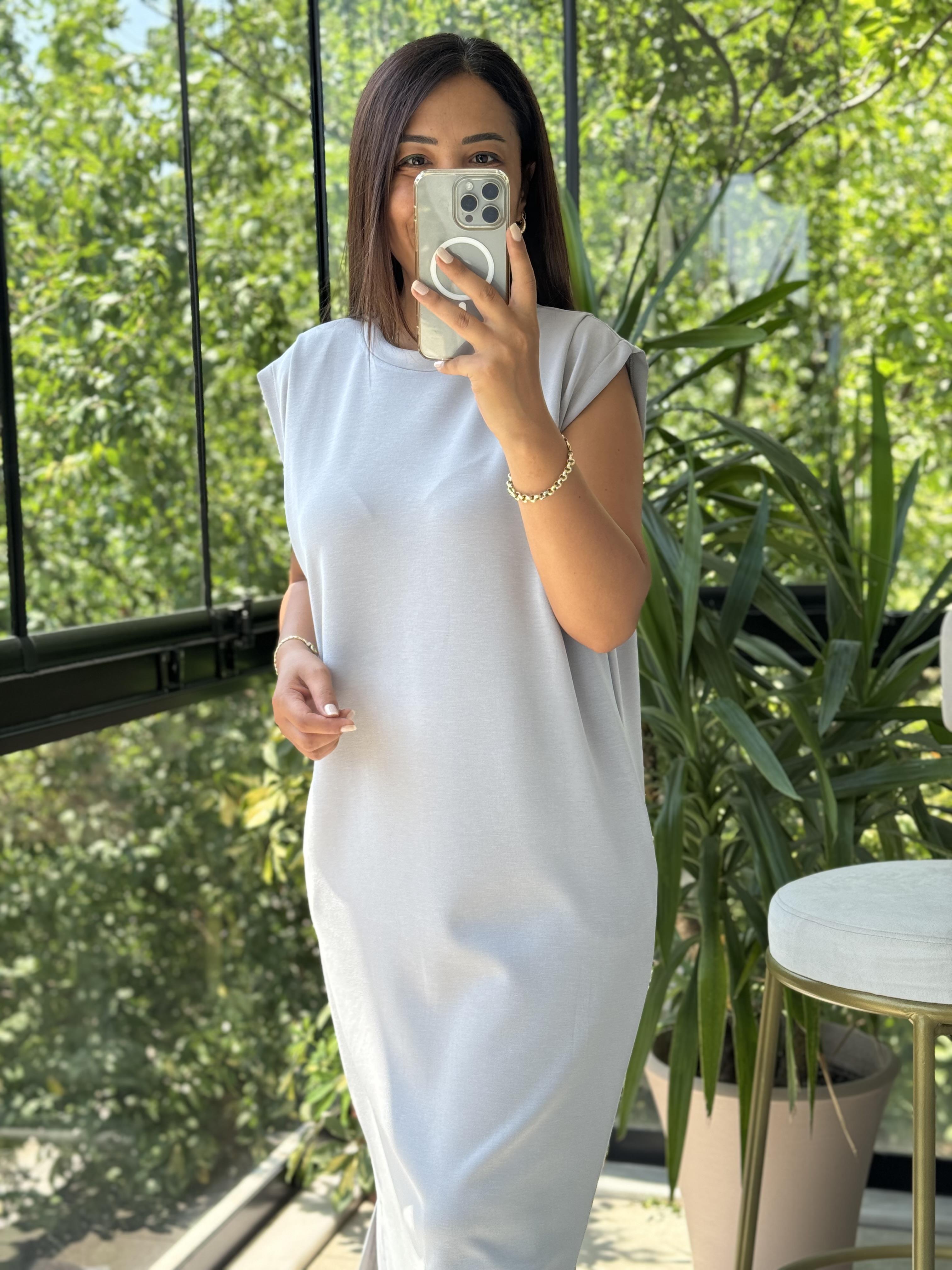 Modal Kumaş Elbise Gri