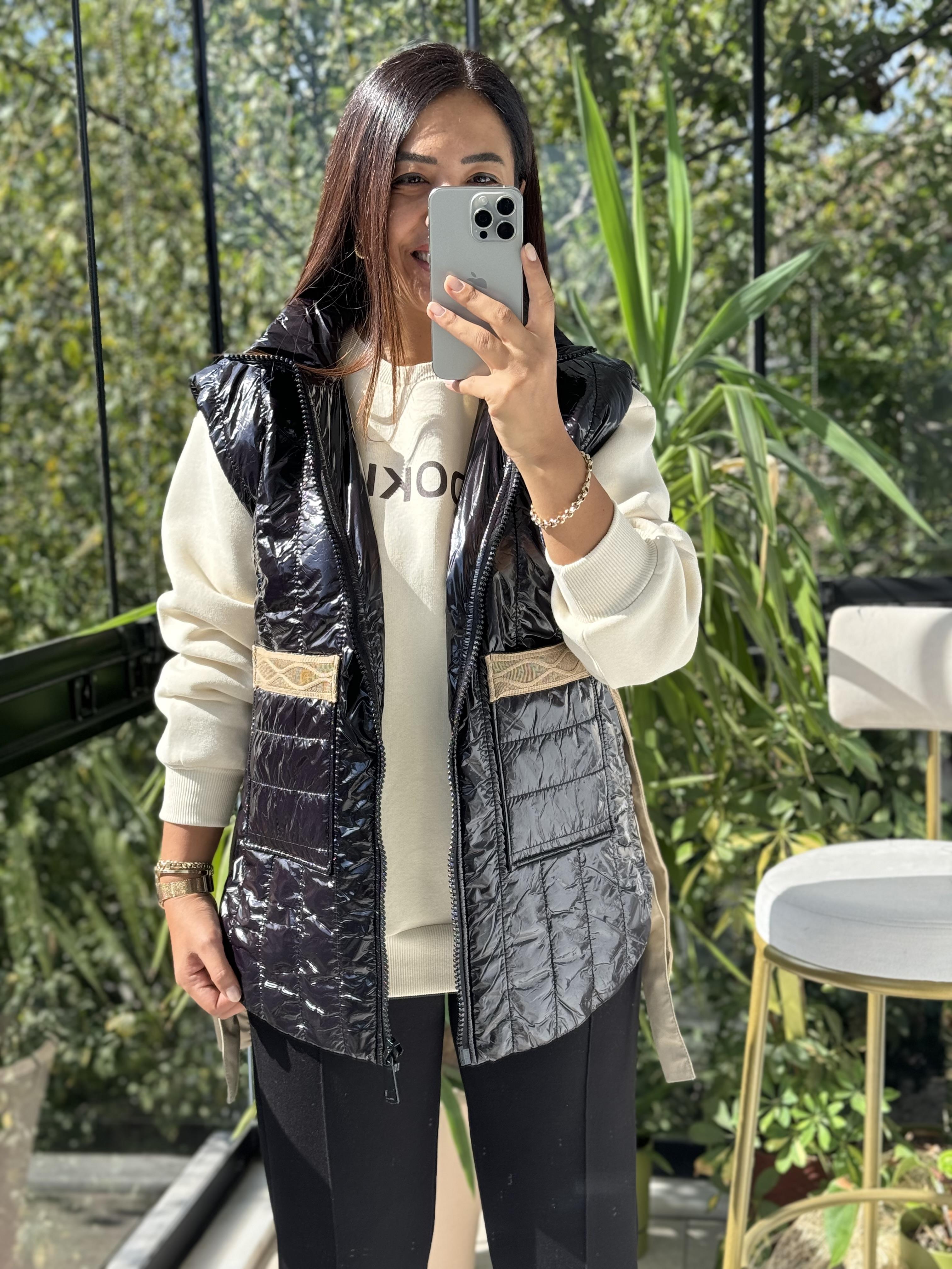 Moncler Trikolu Yelek Siyah