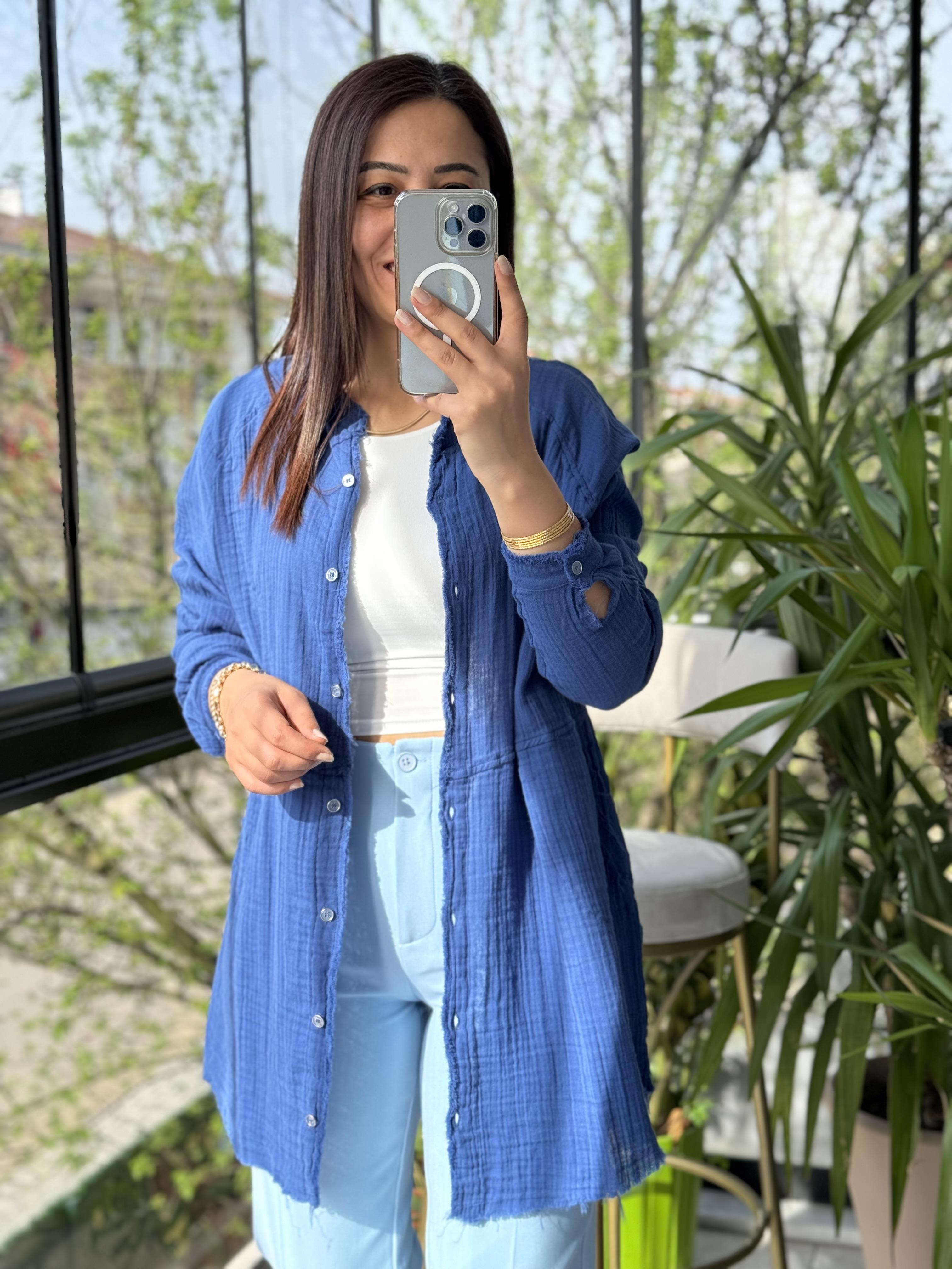 Natural Hırka Gömlek İndigo