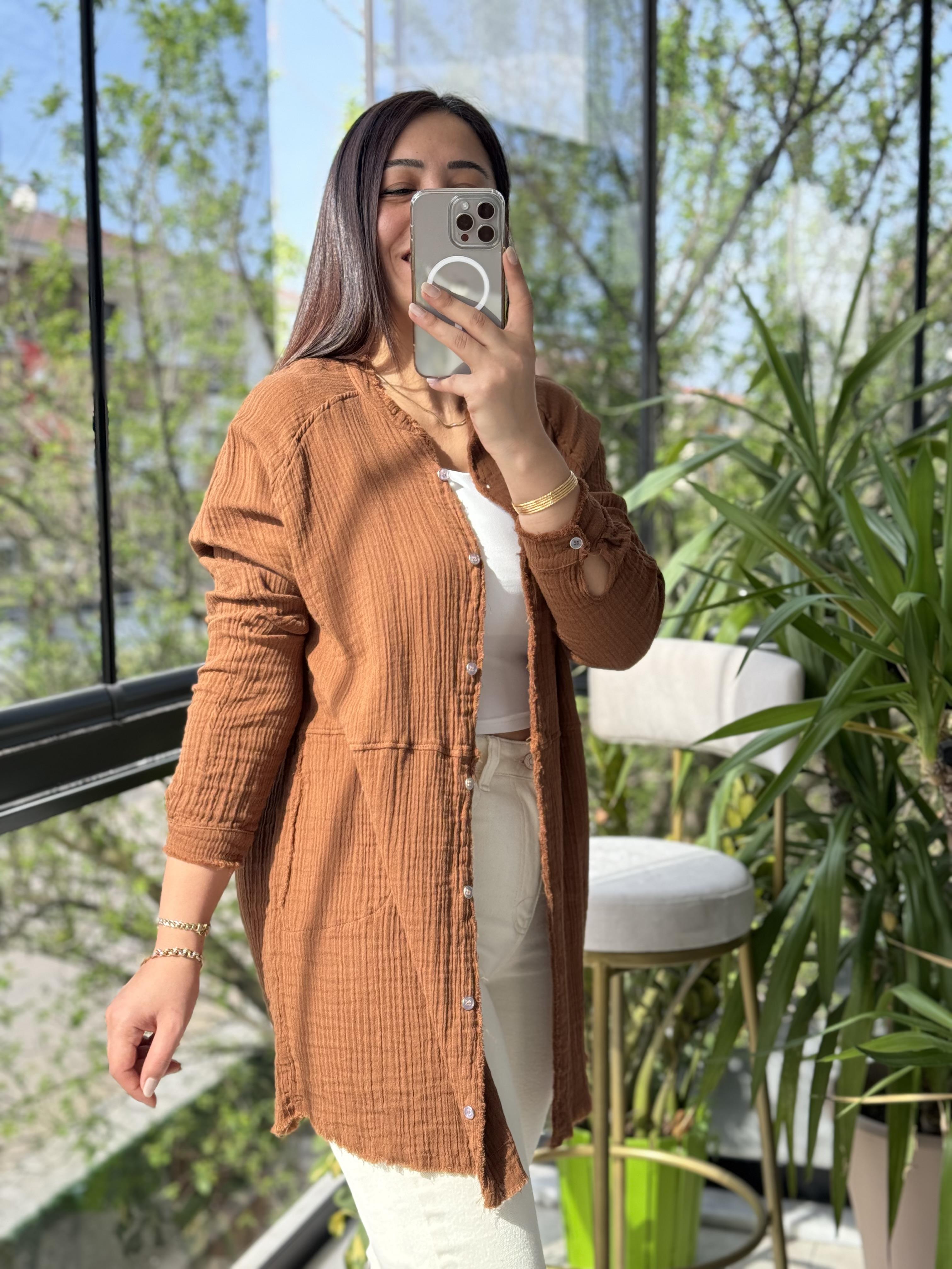 Natural Hırka Gömlek Kahve