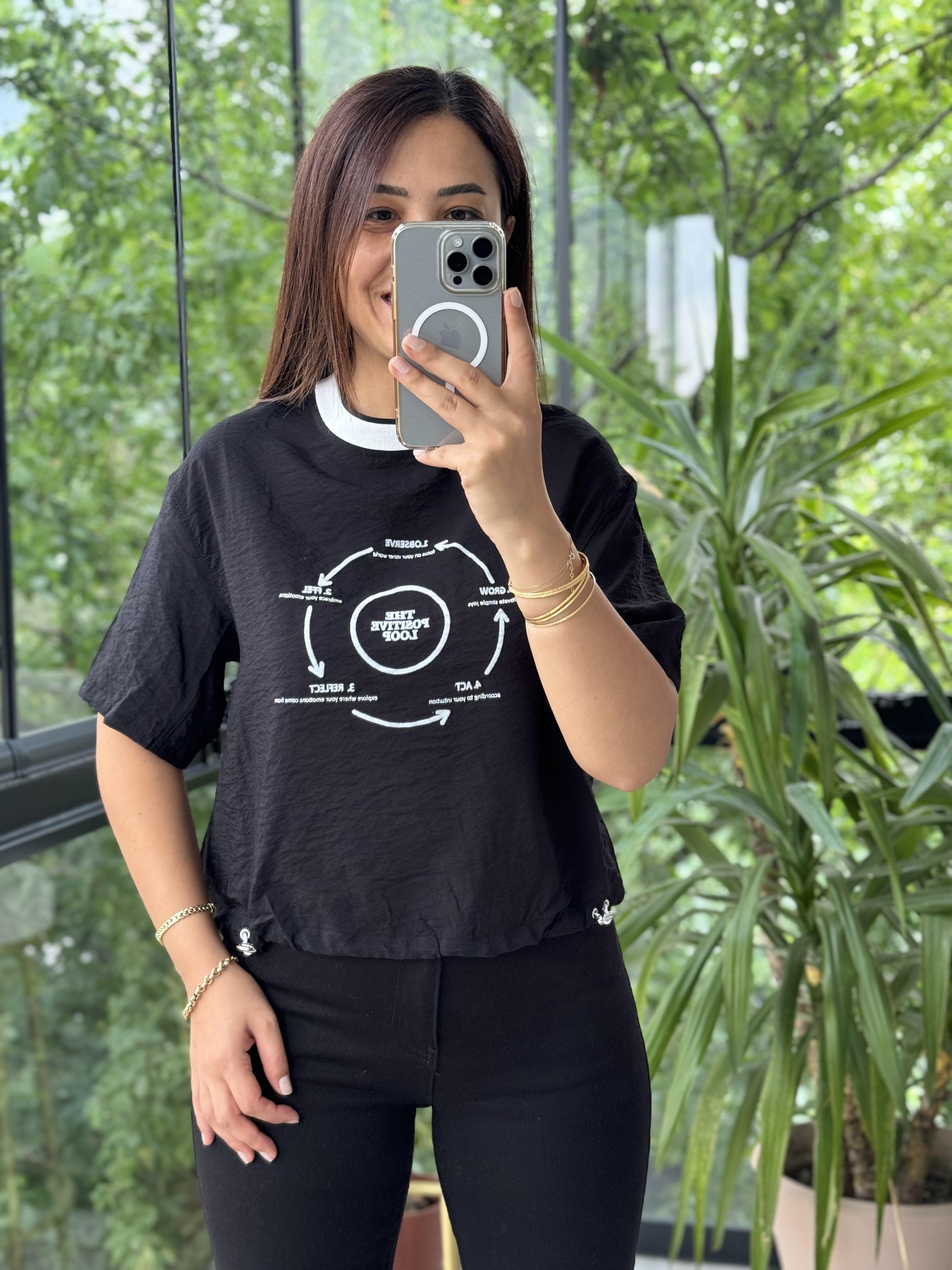 Önü Baskılı Tasarım Tişört Siyah