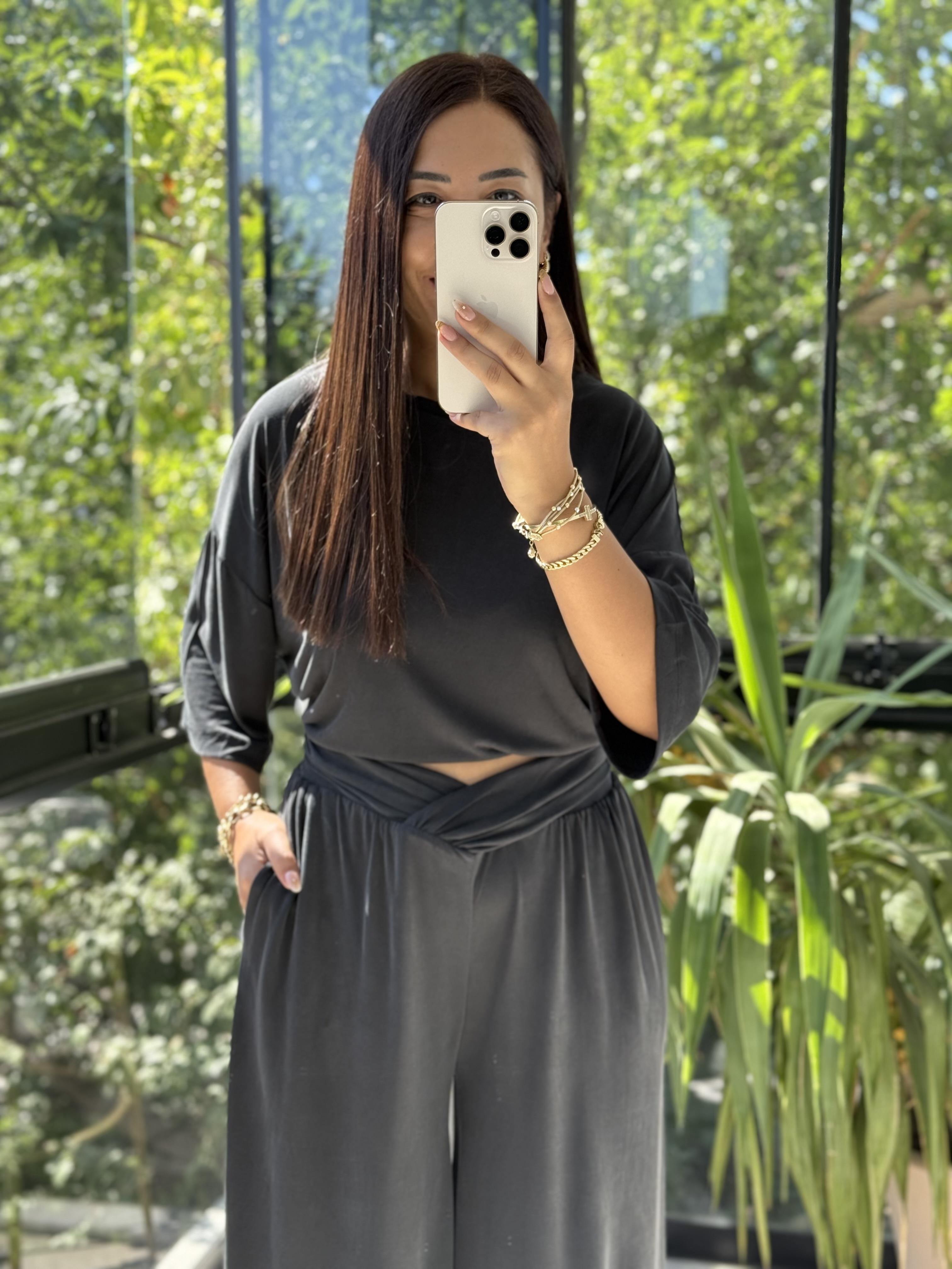 Oversize Oysh Kumaş Tişört Siyah