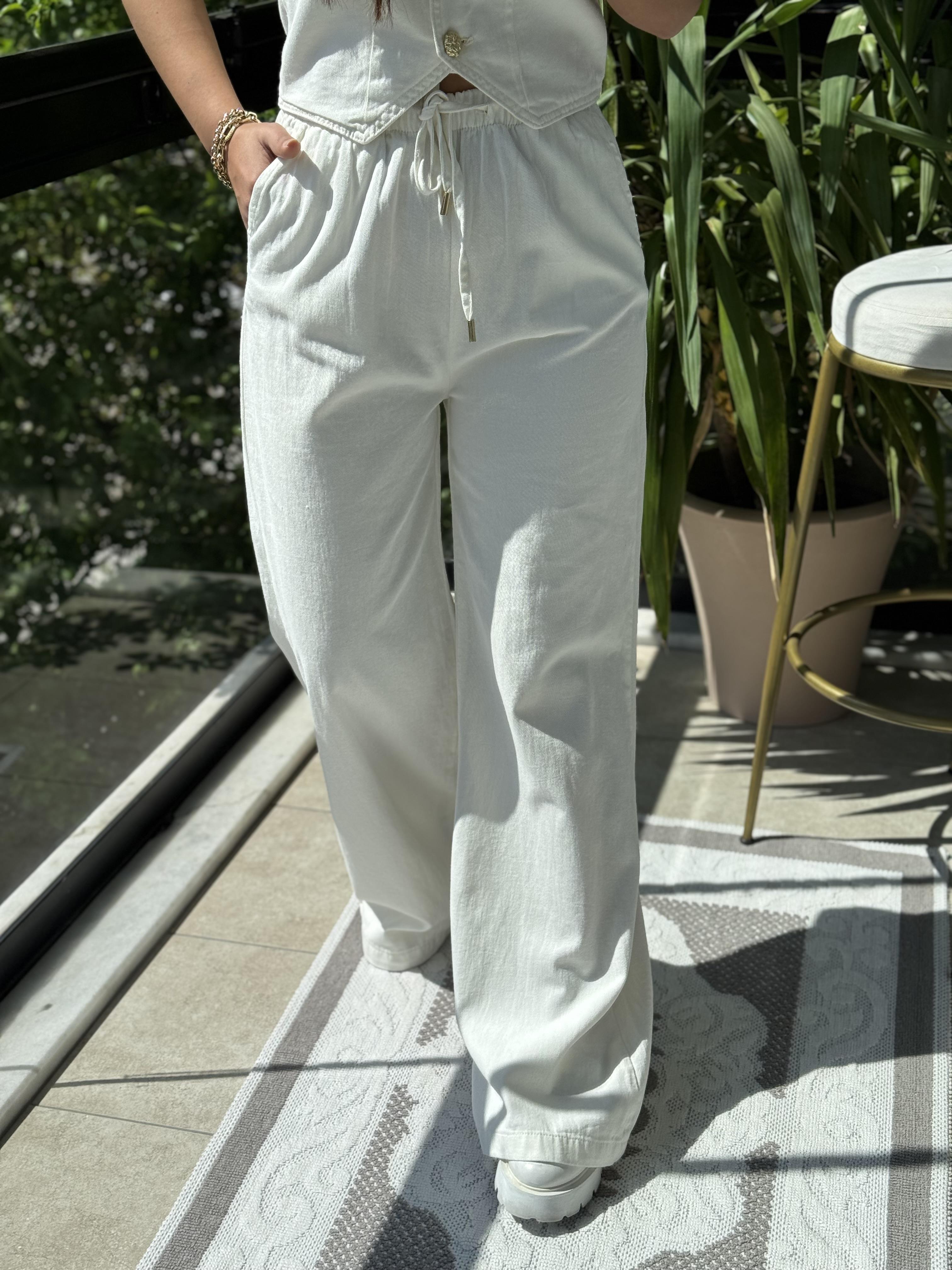 Palazzo Keten Pantolon Ekru