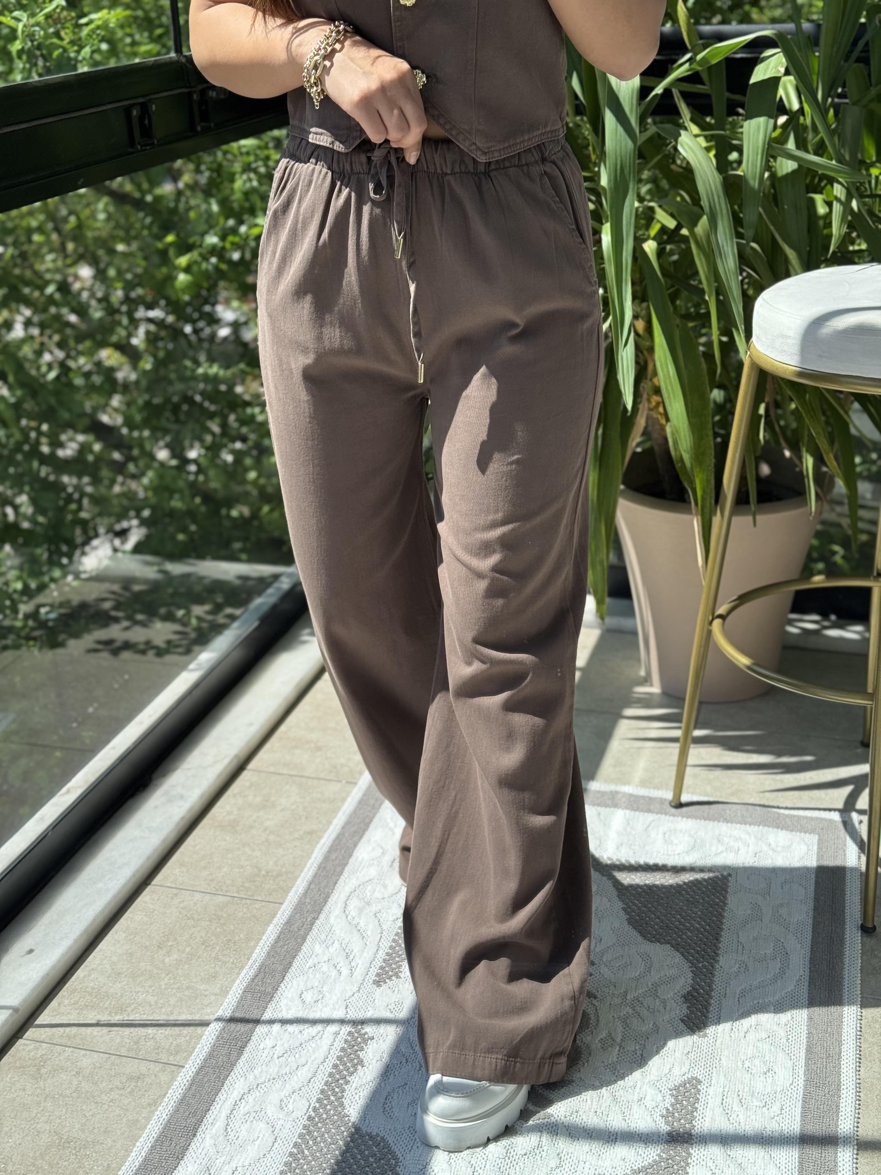 Palazzo Keten Pantolon Kahve