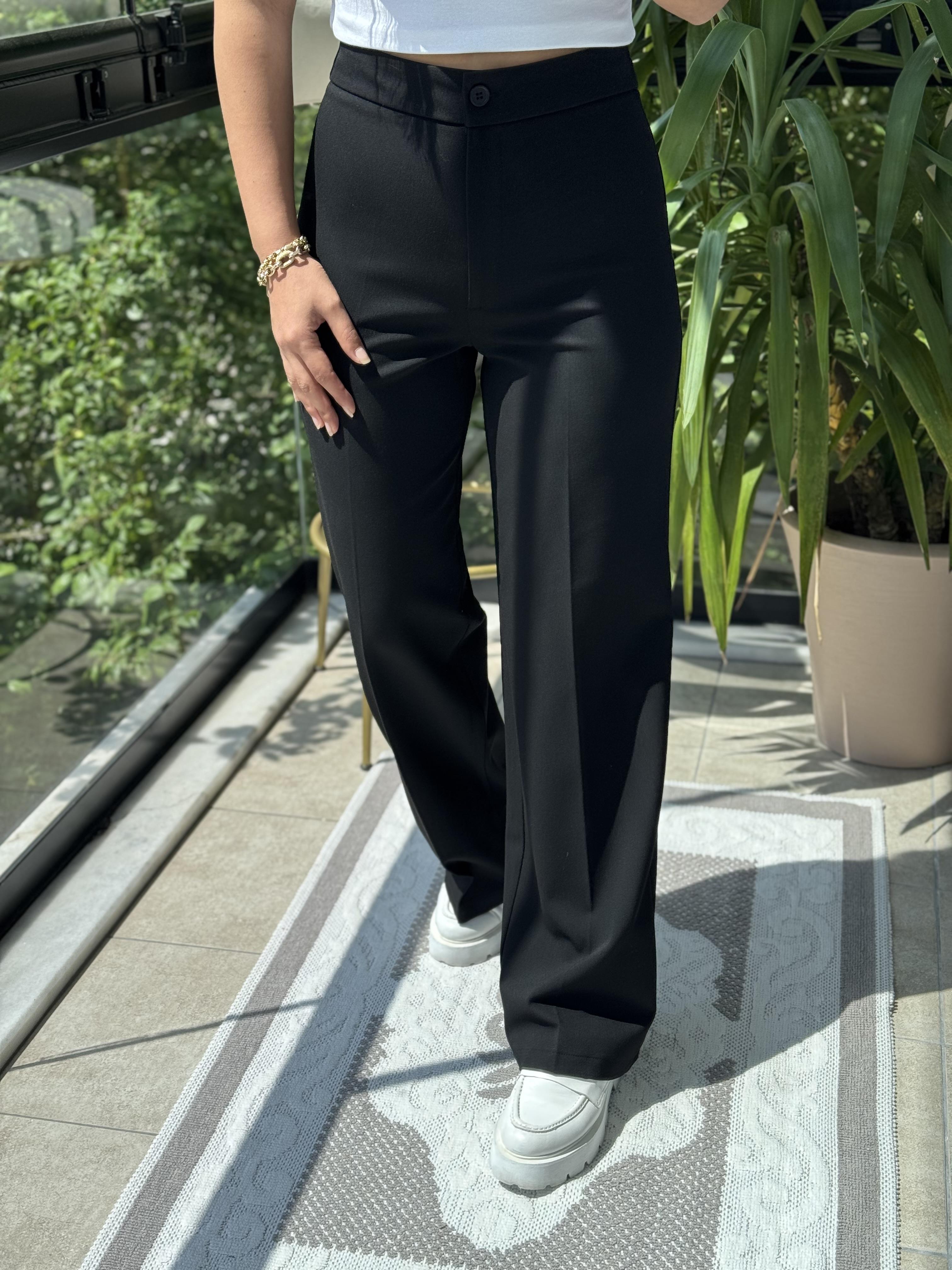 Palazzo Kumaş Pantolon Siyah