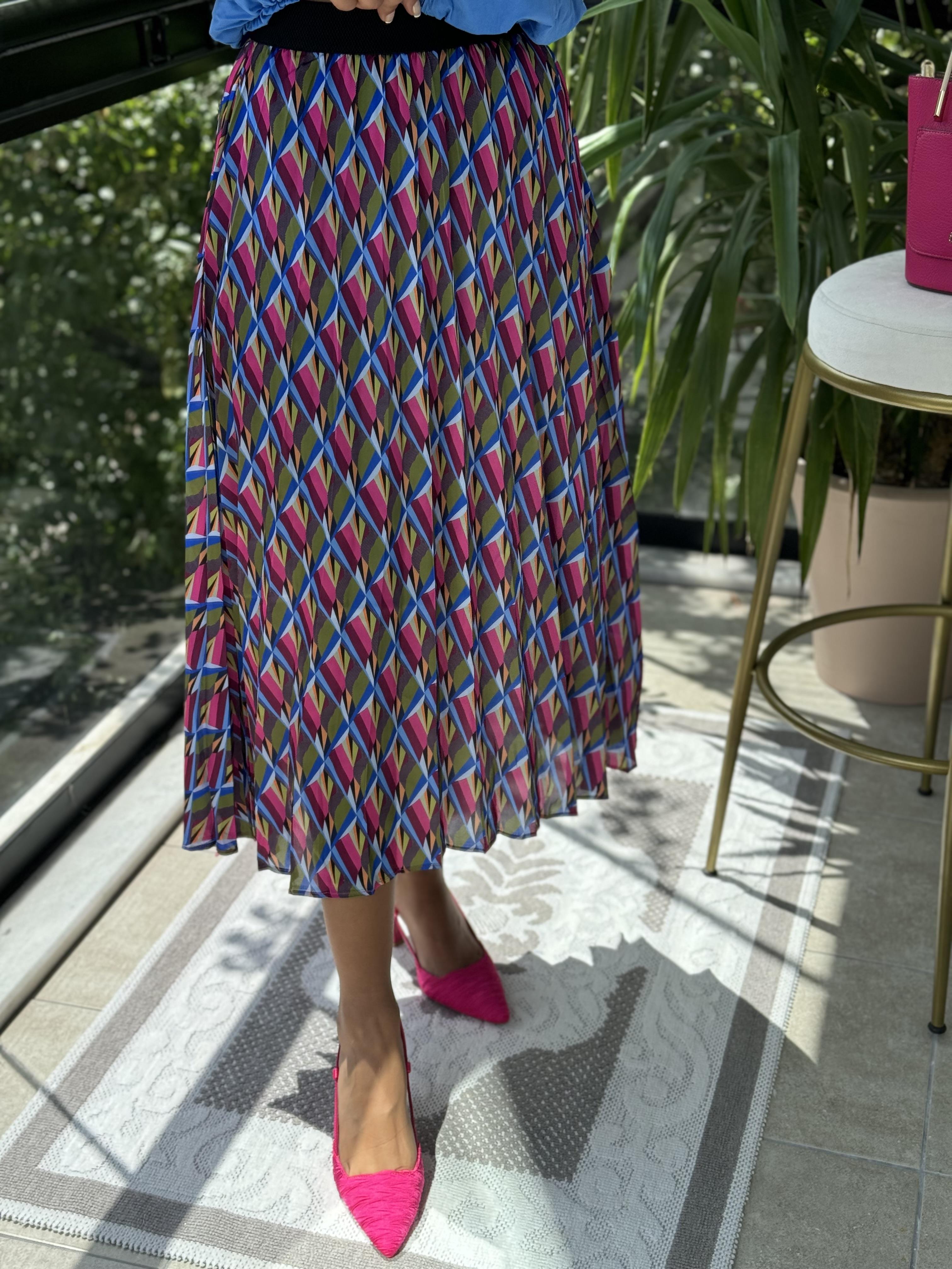 Pileli Desenli Etek Pembe