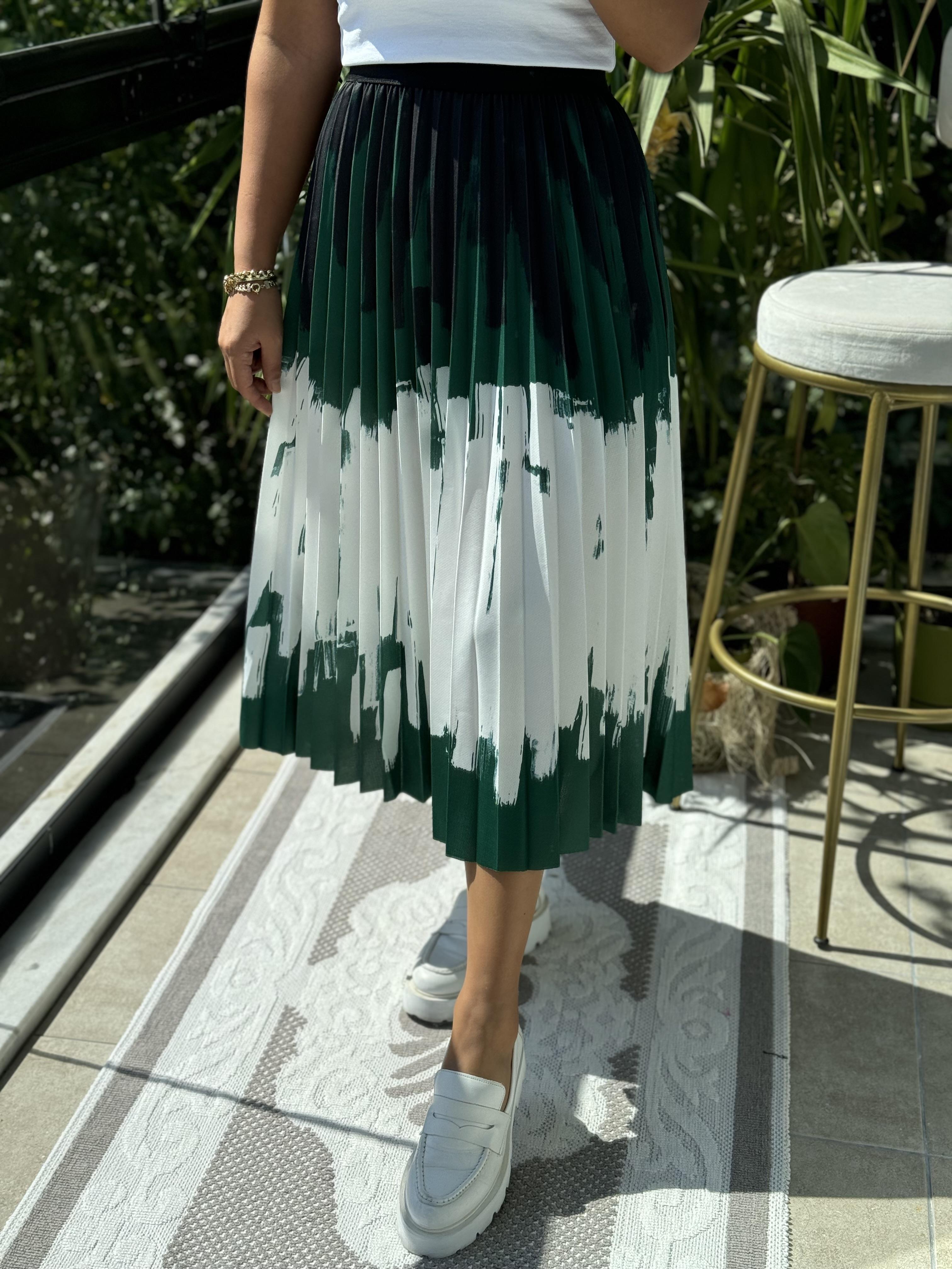 Pileli Desenli Etek Yeşil