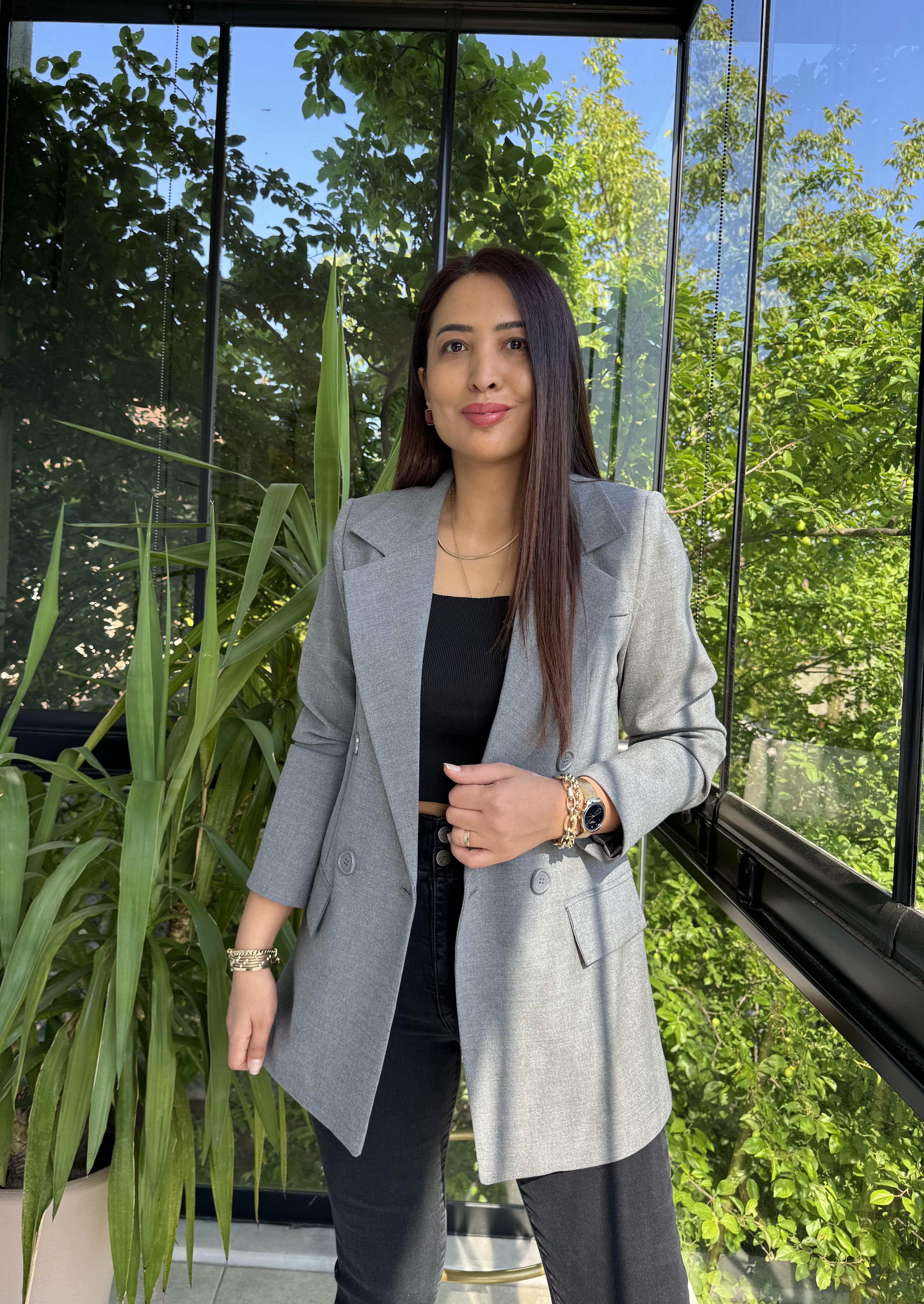 Poliviskon Kumaş Slimfit Blazer Ceket Gri