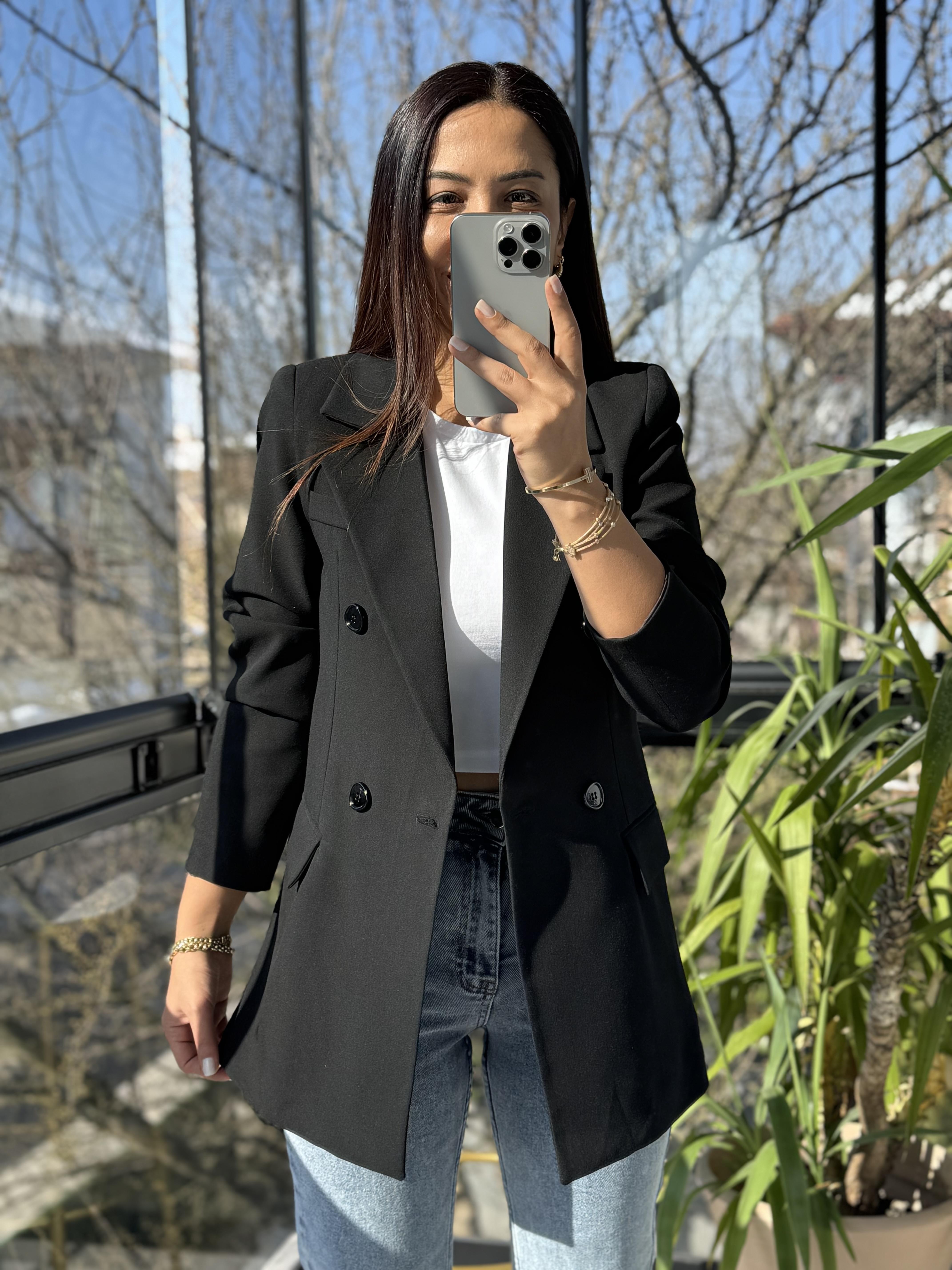 Poliviskon Kumaş Slimfit Blazer Ceket Siyah