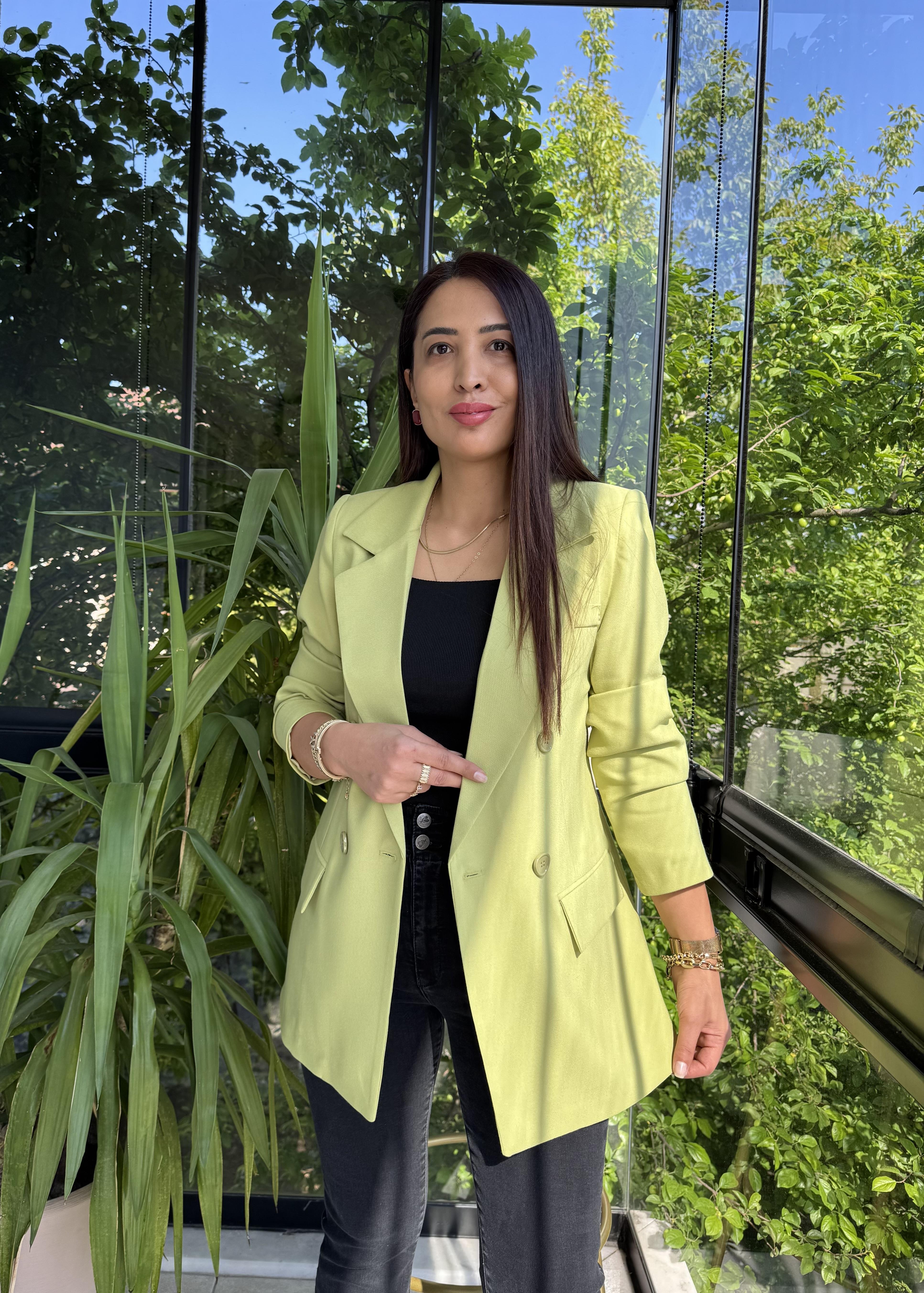 Poliviskon Kumaş Slimfit Blazer Ceket Fıstık Yeşili