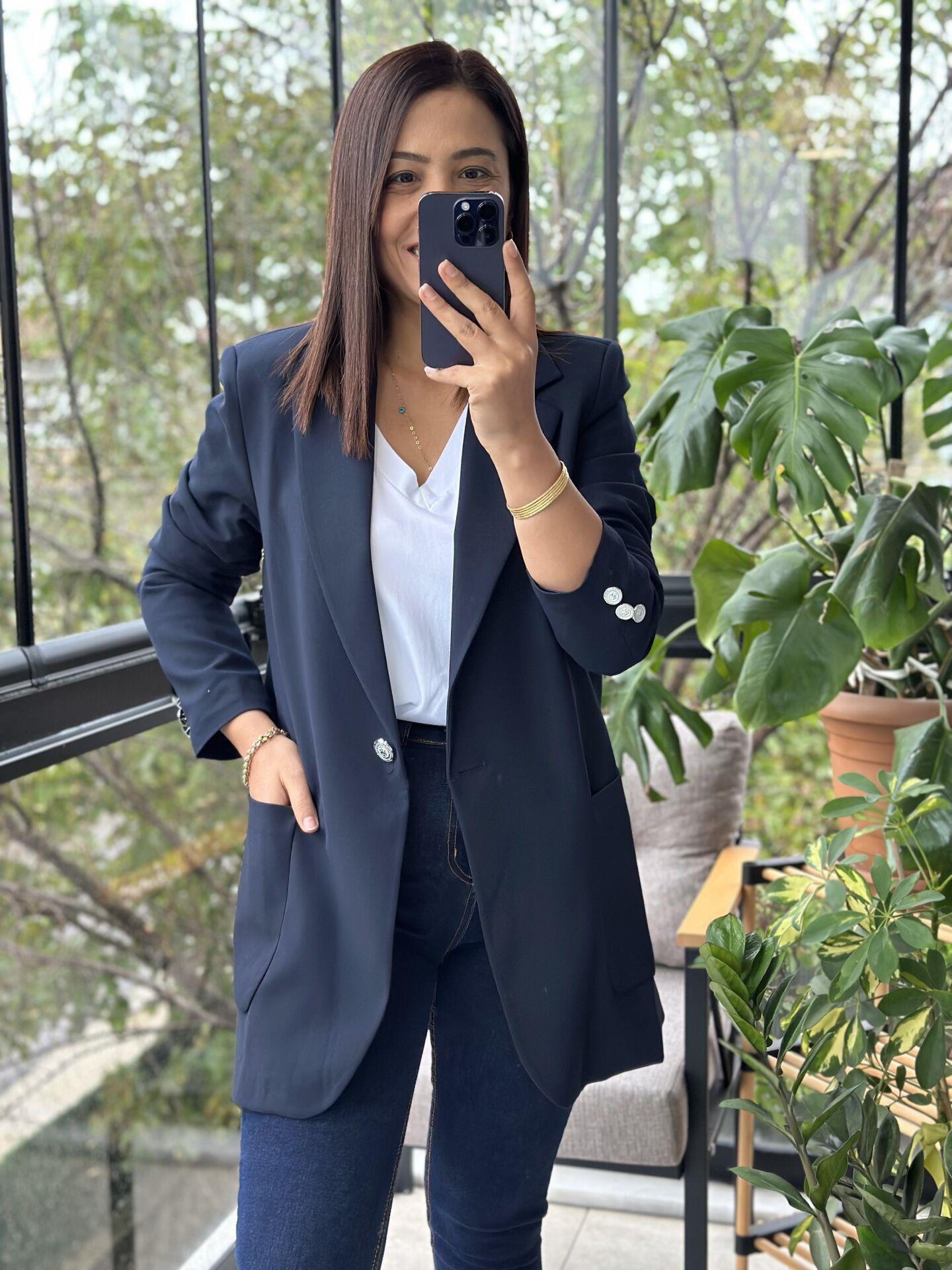 Poliviskon Torba Cep Blazer Ceket Lacivert