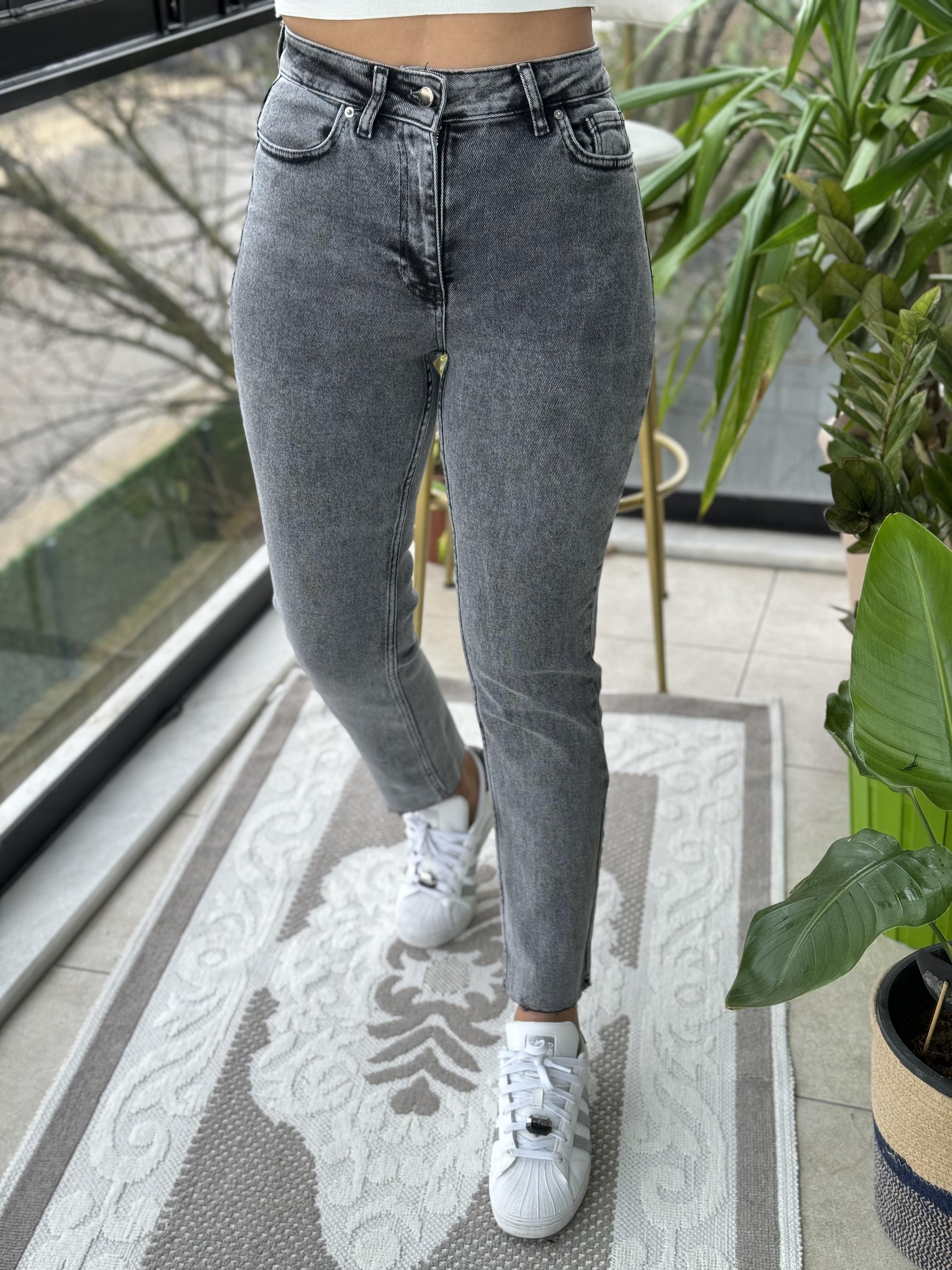 Premium Kalite Kesik Paça Jean Antrasit