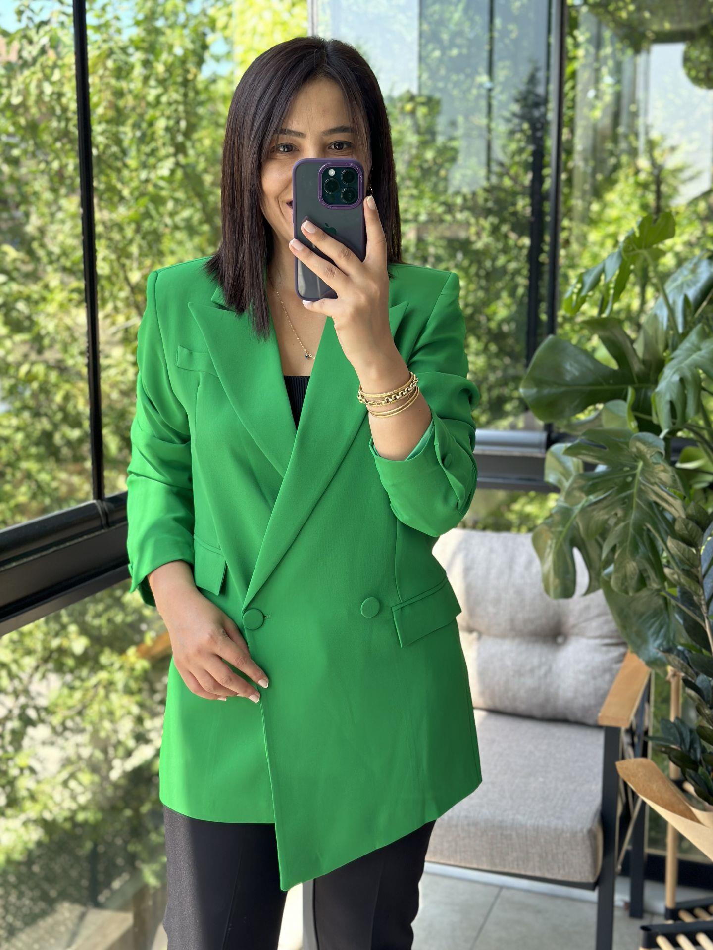 Retro Tasarım Blazer Ceket Yeşil