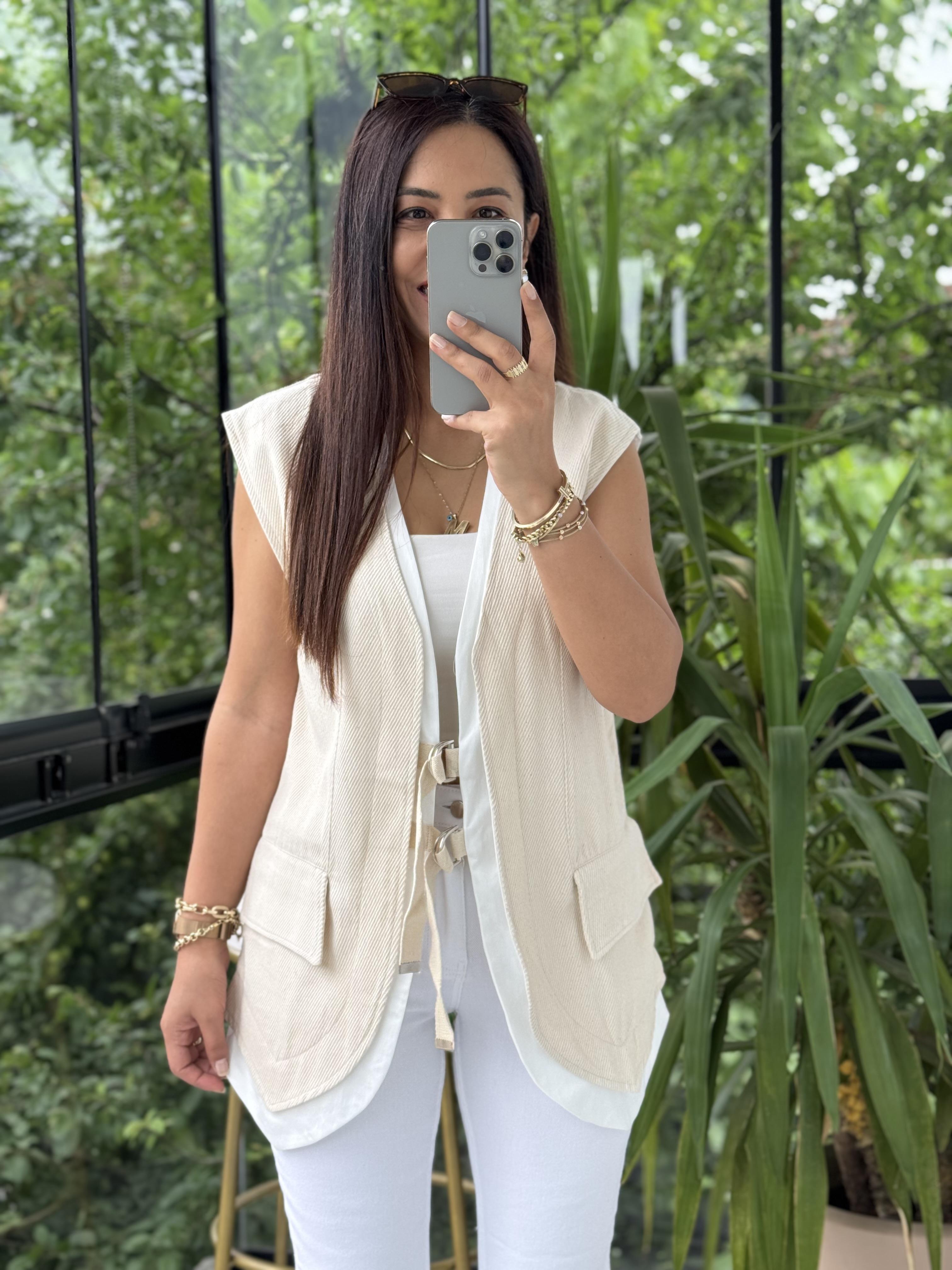 Rozafin Garnili Yelek Krem